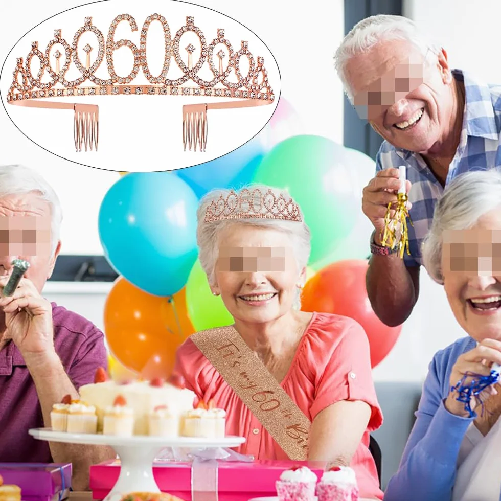 Tiara i korona na 60. urodziny dla dziewczynek, na urodziny, królowa różowe złoto, diadem księżniczki, tiara ze strasu, opaski na czoło z grzebieniami, tiary ślubne na wesele, studniówkę, wesele