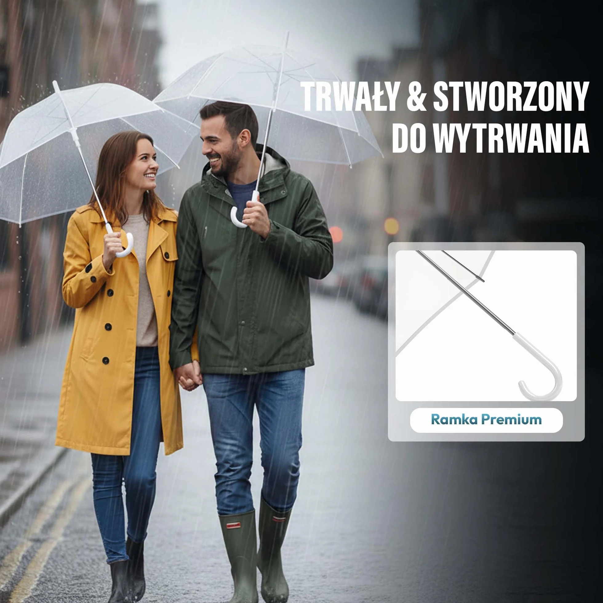 GOODS+GADGETS Parasol przezroczysty, biała laska Ø 100-130 cm; Elegancki parasol w kolorze przezroczystym - modny akcent