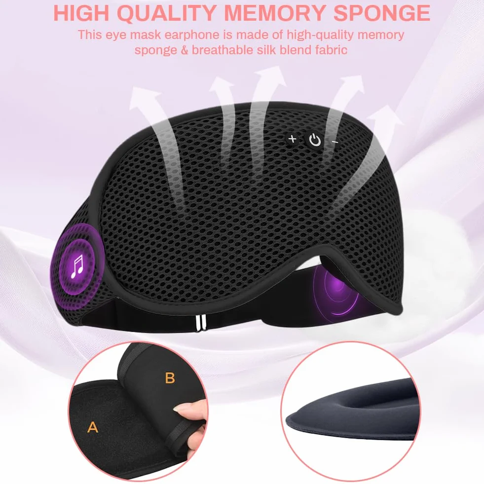 flintronic Maska na oczy Bluetooth – 3D, duża orbita, czarna