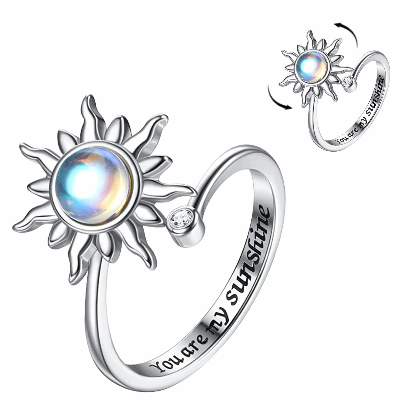 Fidget Ring dla kobiet i dziewcząt, otwarty, regulowany pierścień zwalczający stres, słonecznik, stokrotka, motyl, gwiazda, księżyc, pierścienie spinningowe