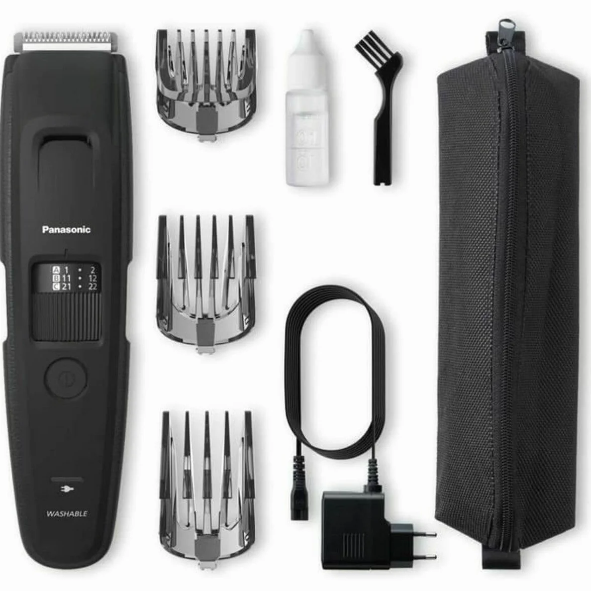 Panasonic ER-GB86 trymer do brody (silnik DC o wysokim momencie obrotowym, 0.5-30mm, 3 nasadki, ostrza z szerszą końcówką, nadaje się do mycia), czarny
