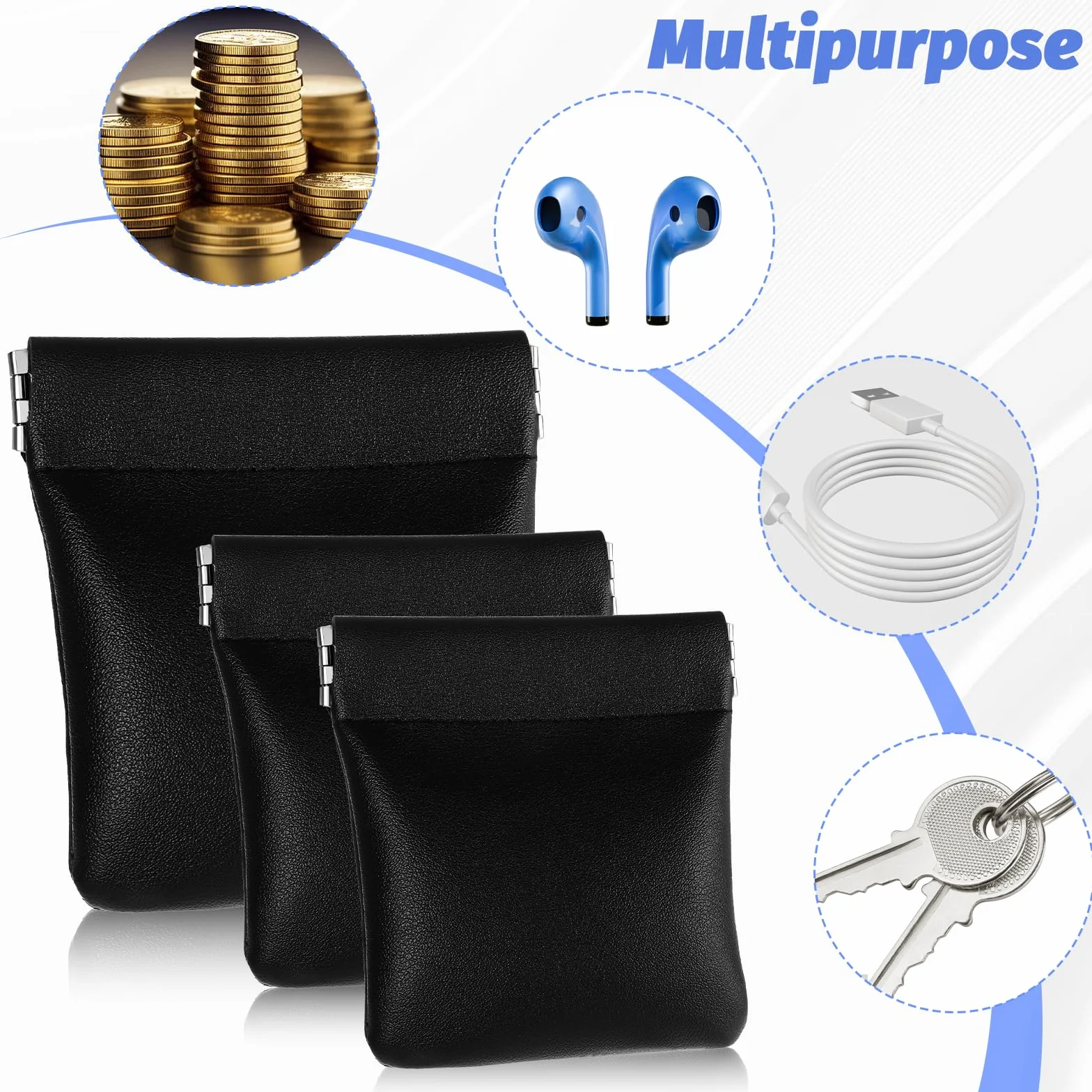 3 x mini skórzany mały portfel skórzany, mały portfel na monety dla kobiet i mężczyzn, etui na karty kredytowe, portmonetka, portmonetka na monety, na monety, klips do przechowywania kosmetyków