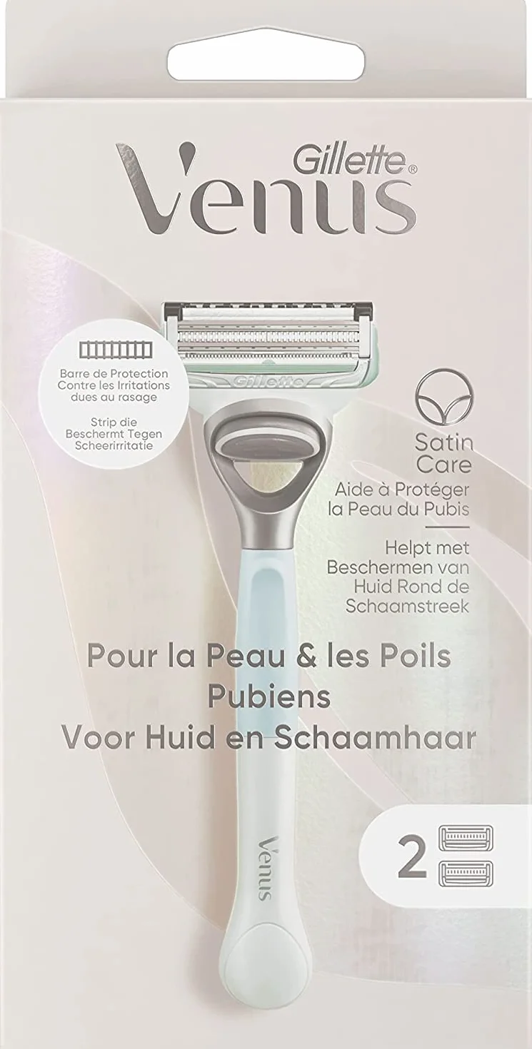 Gillette Venus golarka do skóry i włosów łonowych, dla kobiet, 2 ostrza, chroni wrażliwy obszar koszuli przed ogniem