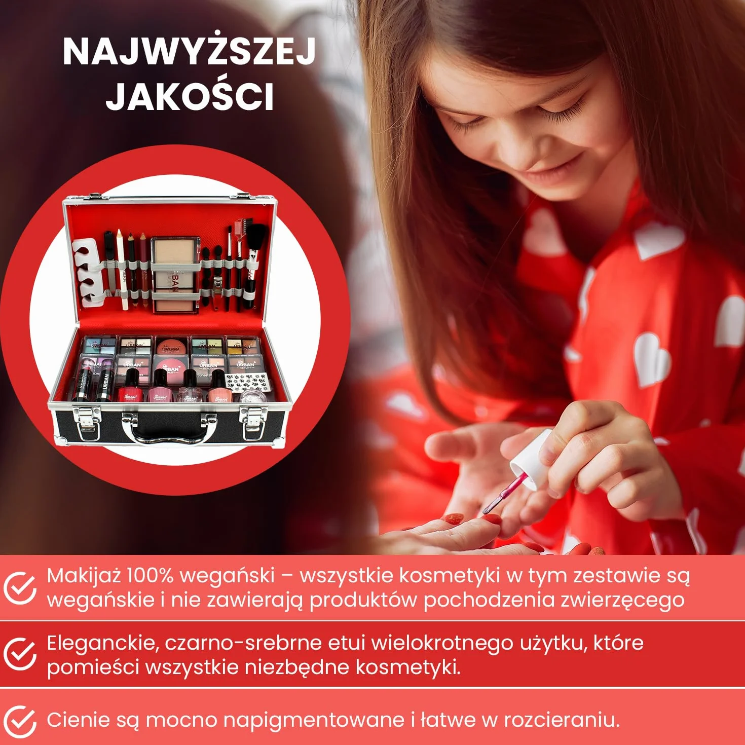 Love Urban Beauty Wegański Divine Beauty Francuski zestaw do makijażu manicure – 76-częściowe zestawy do makijażu – Obejmuje cienie do powiek, rozświetlacze, pomadki, róże, pędzle