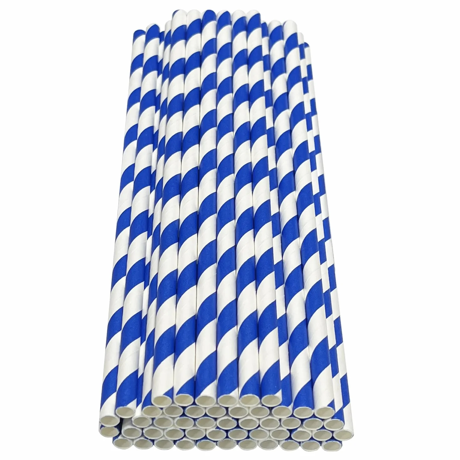 50 sztuk papierowych słomek do picia, biodegradowalne papierowe słomki do picia, koktajli, kawy, zimnych napojów (wzór w paski) (białe/ciemnoniebieskie paski)