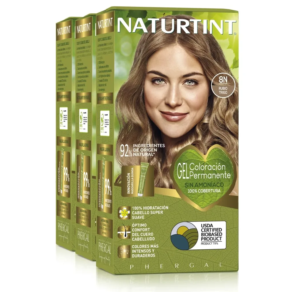 Naturtint Biobased | farba do włosów bez amoniaku | 8N blond pszeniczny | wysoka zawartość naturalnych składników | 3 sztuki | 510 ml