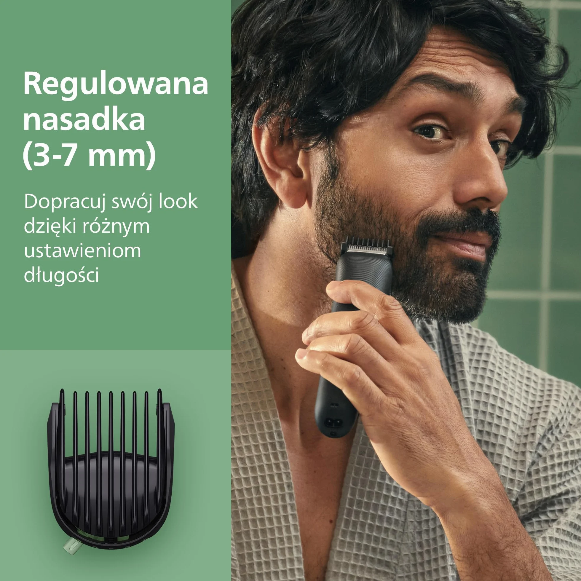 Philips Multigroom All-in-One z serii 3000: 9-elementowy trymer do twarzy, głowy i ciała, samoostrzące się, przyjazne dla skóry ostrza, 12 ustawień długości, model MG3946/15