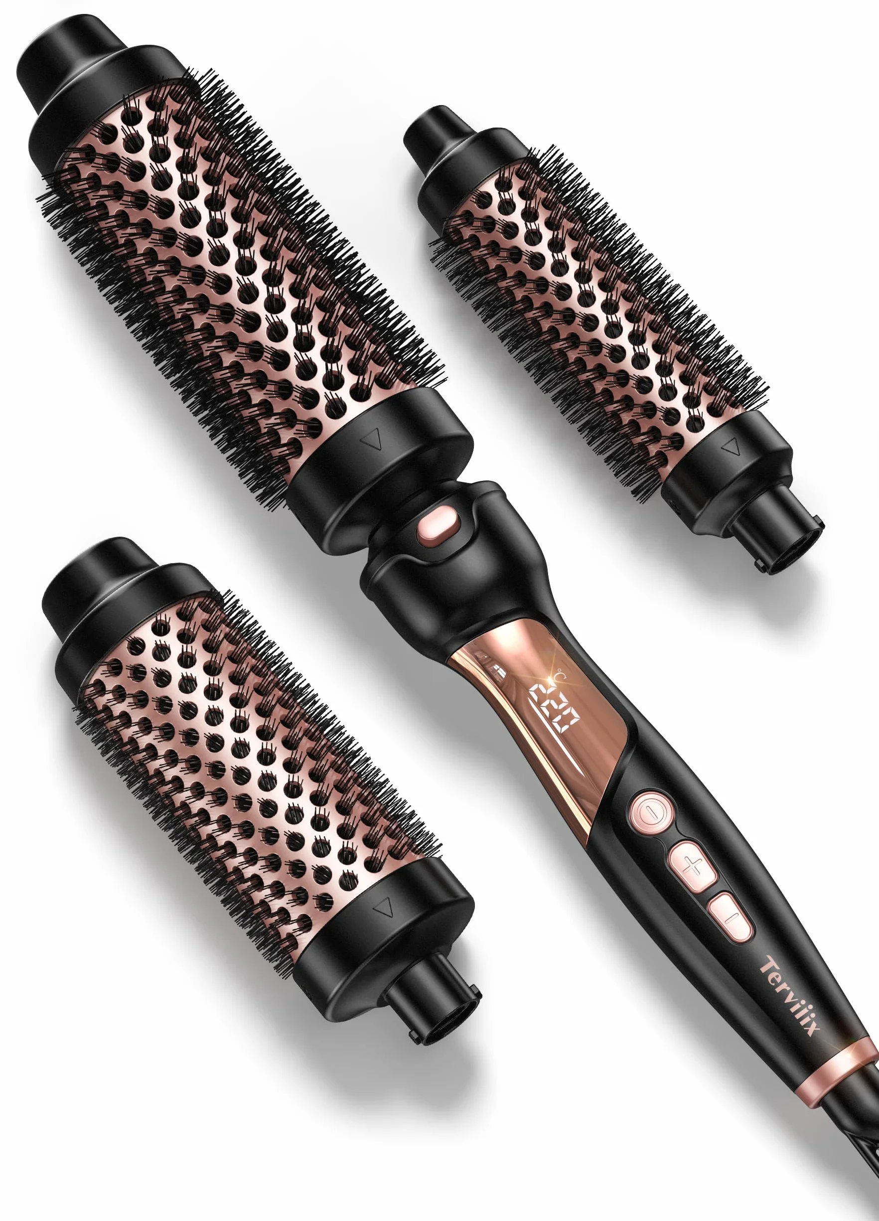 Terviiix Thermal Brush, Ceramiczna lokówka i gorąca szczotka z 9 temperaturami. 3 wymienne lokówki podróżne do krótkich, średnich i długich włosów (cylindry 32 mm, 38 mm i 45 mm), podwójne napięcie