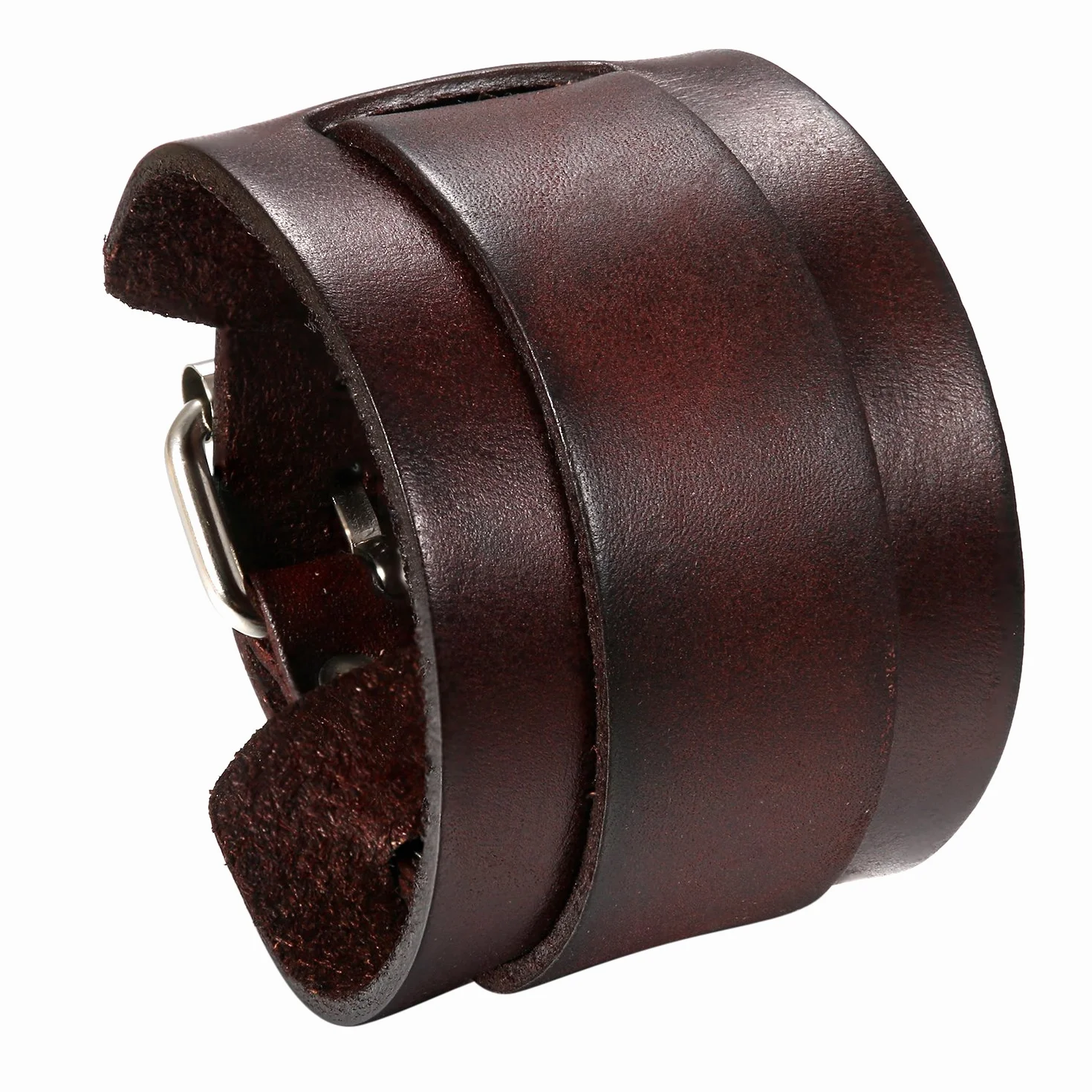 JewelryWe biżuteria męska skórzana bransoletka, szeroka skóra, prawdziwa skóra, bransoletka, mankiet, bransoletka regulowana 16,5-21,5 cm, punk rock, motocyklowa, czarna/brązowa, Skóra, Bez kamienia