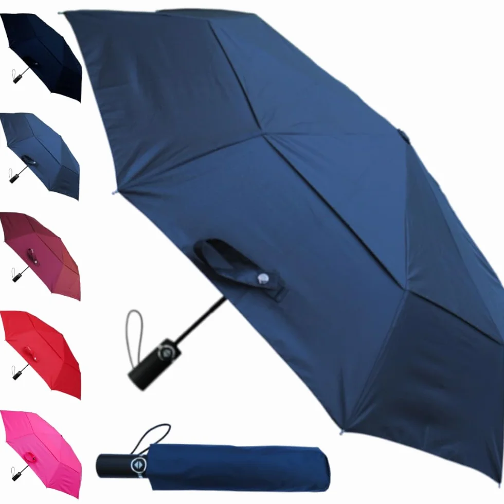 COLLAR AND CUFFS LONDON Wiatroszczelny, kompaktowy parasol StormDefender 50 km/h, wzmocniona rama z włókna szklanego, wentylowany baldachim, mały, mocny, składany, wodoodporny, automatyczne otwieranie