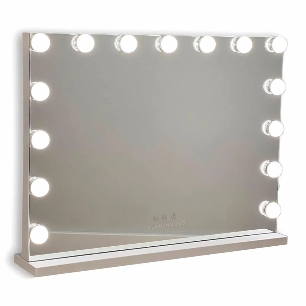 Flamingueo Hollywood Lusterko do Makijażu z Oświetleniem - 15 LED - 3 Tryby - Regulowana Intensywność - Sterowanie Dotykowe - Port USB - Lustro Powiększające w Zestawie - Biały - 58x12x48cm
