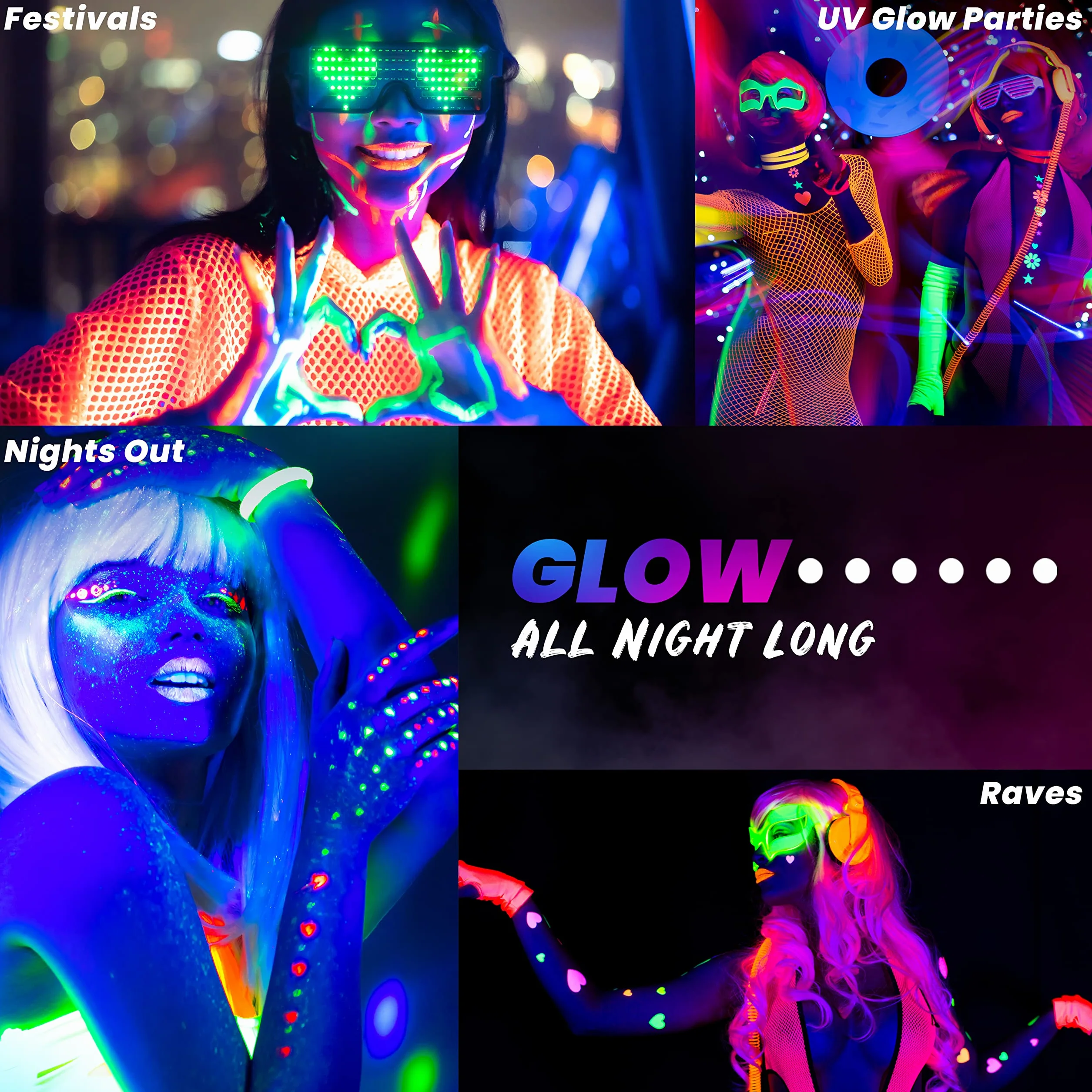 The Glowhouse UV Neonowa farba do twarzy i lakier w sztyfcie (zestaw 6 szt.) Fluorescencyjny, najjaśniejszy blask w promieniach UV!