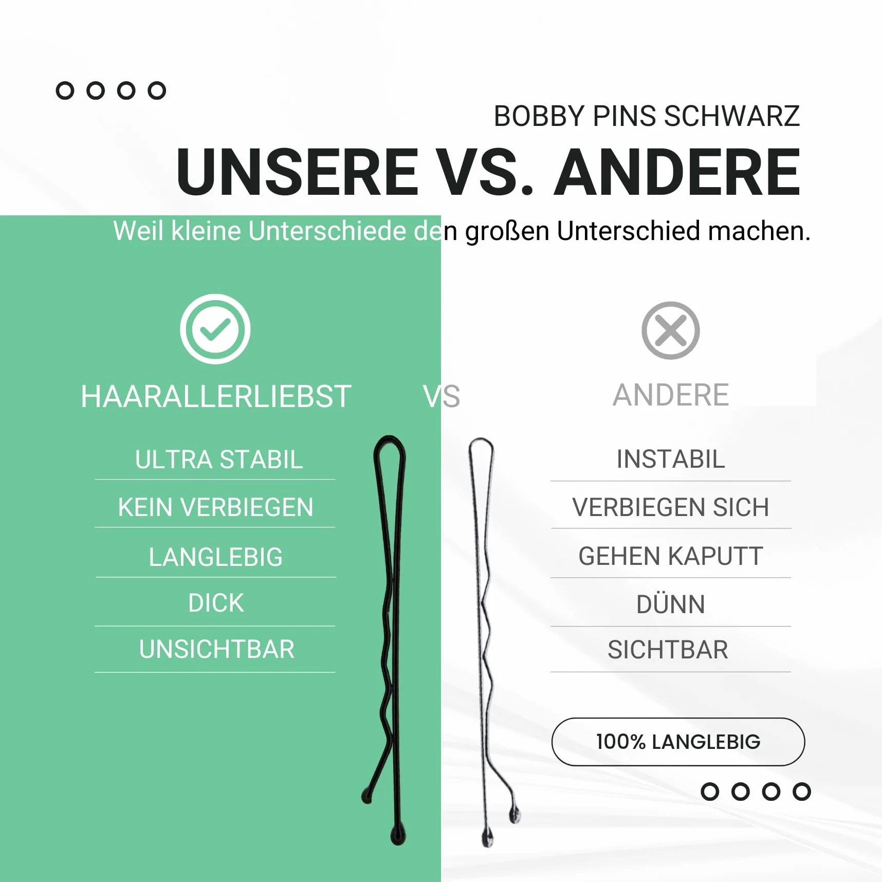 HAARallerliebst Bobby Pins 50 szt. czarne 5 cm spinki do włosów