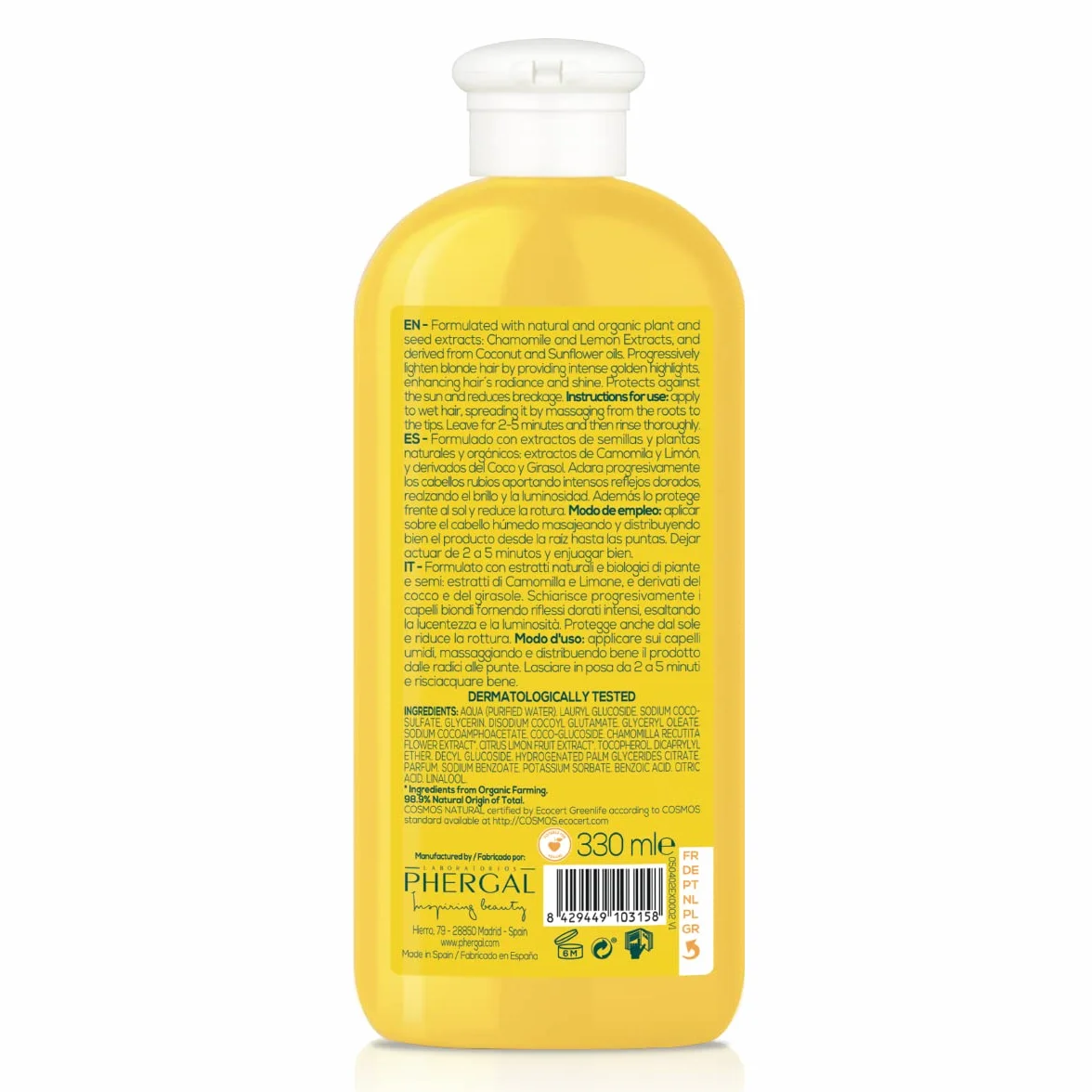 Naturtint | Wegański szampon rumiankowy | intensywne złote refleksy. Ecocert. 98,9% naturalne składniki | rumianek i cytryna | 330 ml