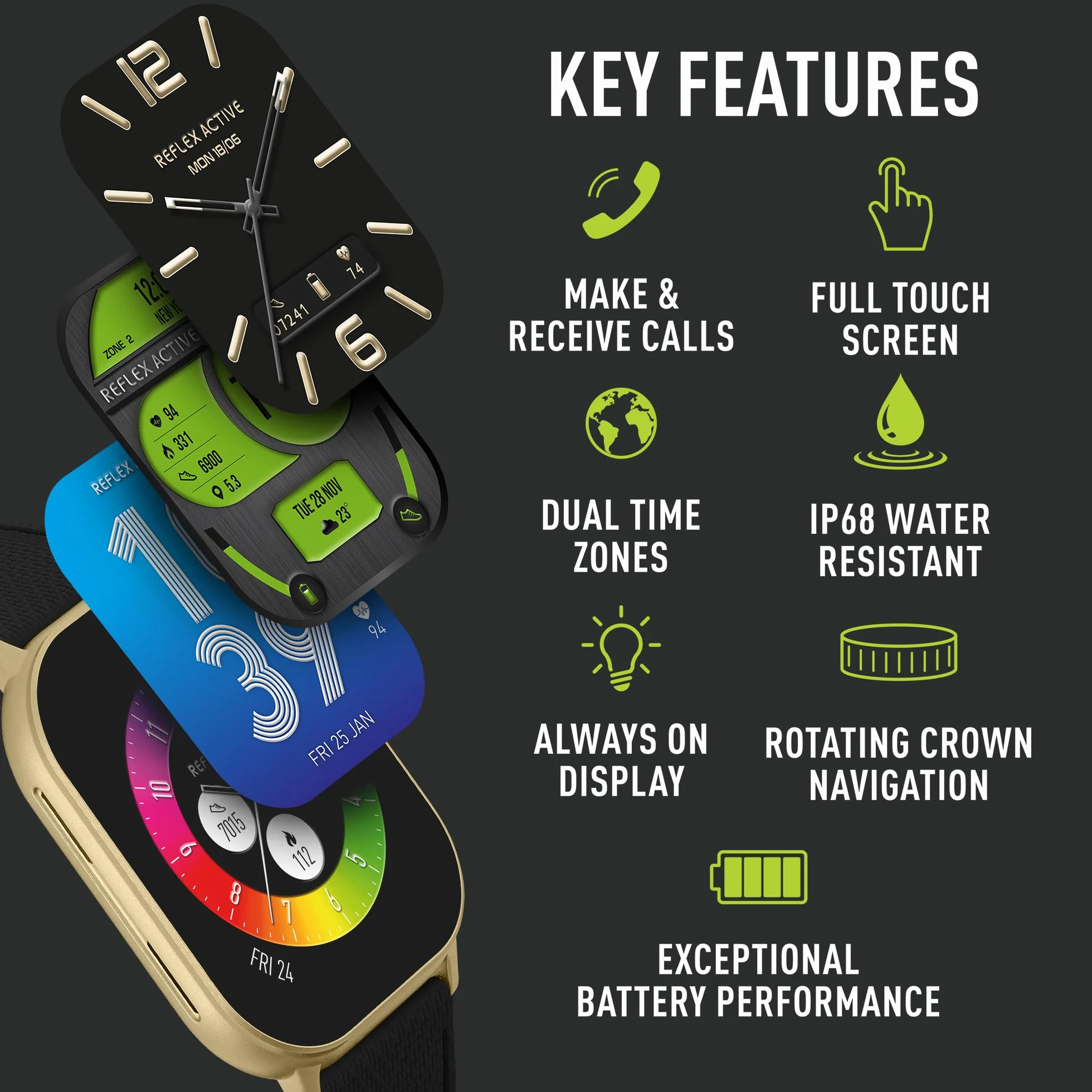 Reflex Active Inteligentny zegarek Amoled serii 29 z ekranem dotykowym 2,04'', pulsometrem, tlenem we krwi, wodoszczelnością IP68, śledzeniem aktywności, czarnym paskiem do iOS + Android