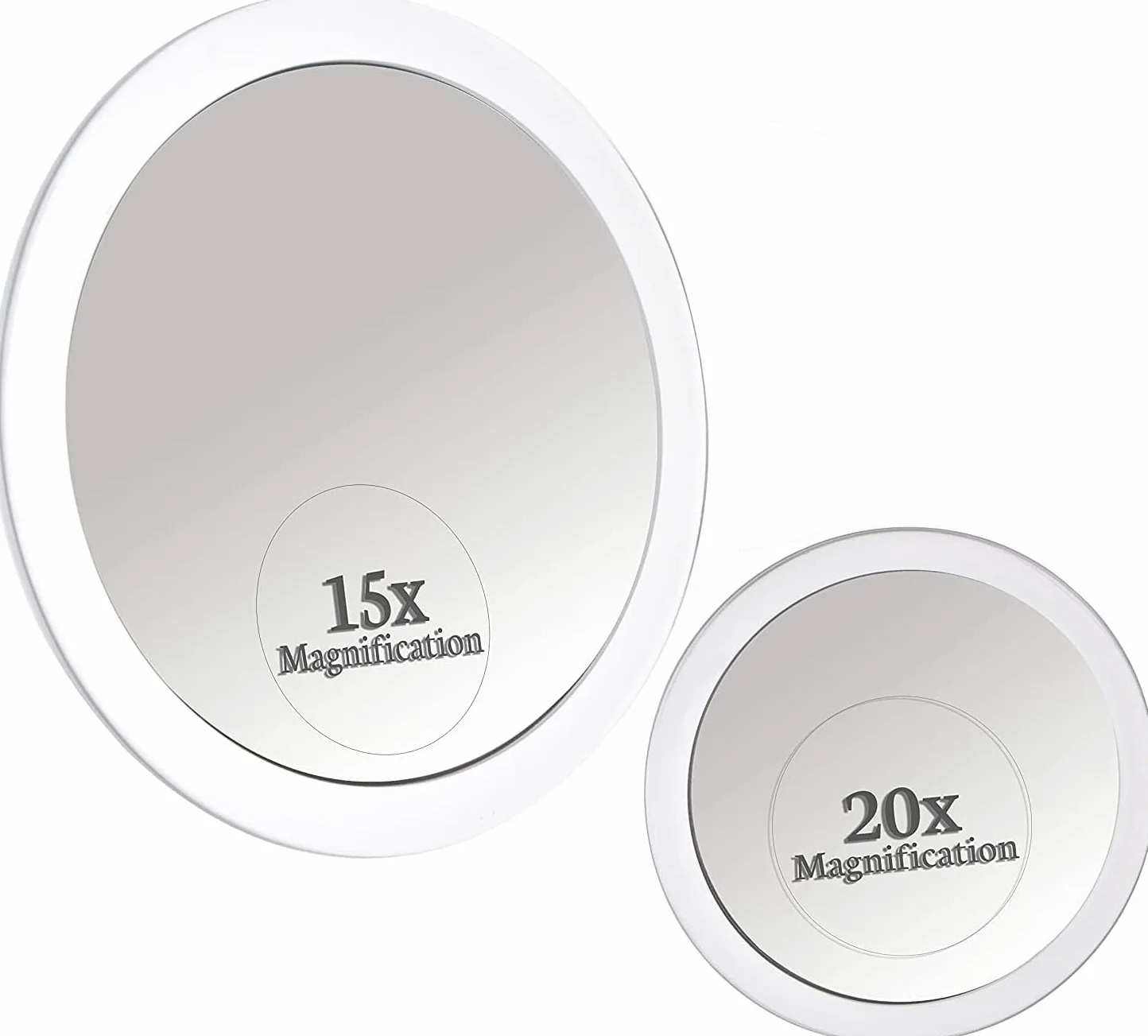 MIRRORVANA Lustro powiększające x20 i x15 z przyssawką łazienkową 10 cm 15 cm do makijażu