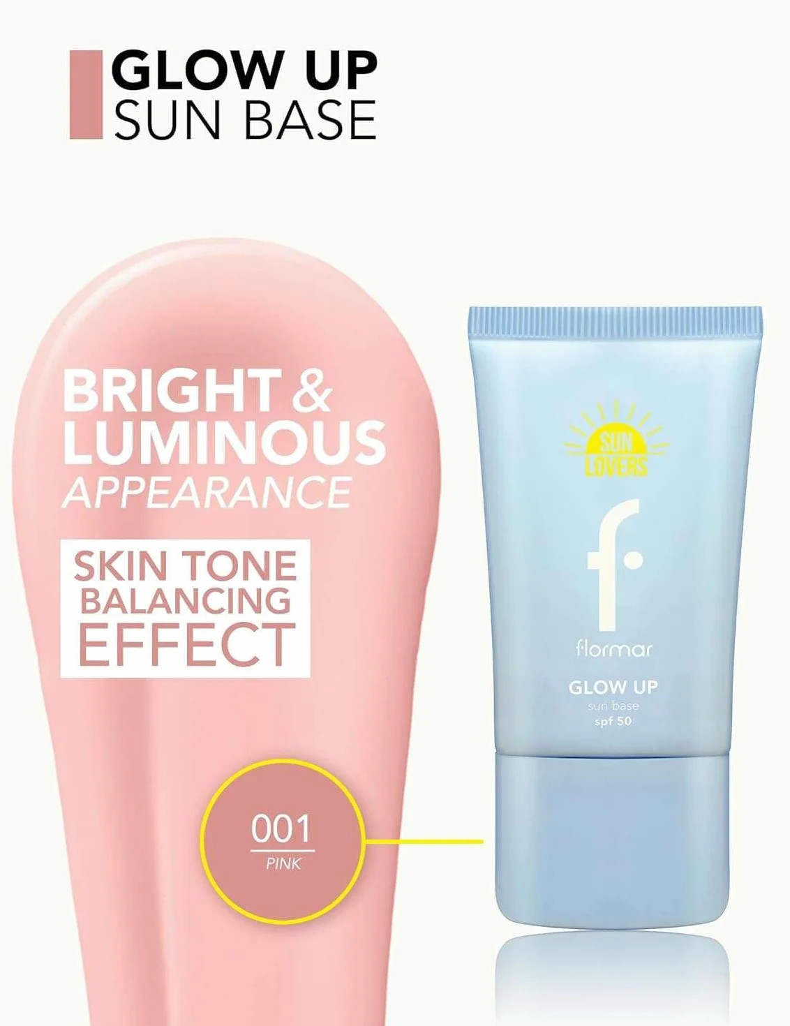 Flormar Sun Lovers Baza Ochronna SPF50 – nawilżająca, rozświetlające wykończenie – 84% składników naturalnych – baza pod makijaż z efektem glow