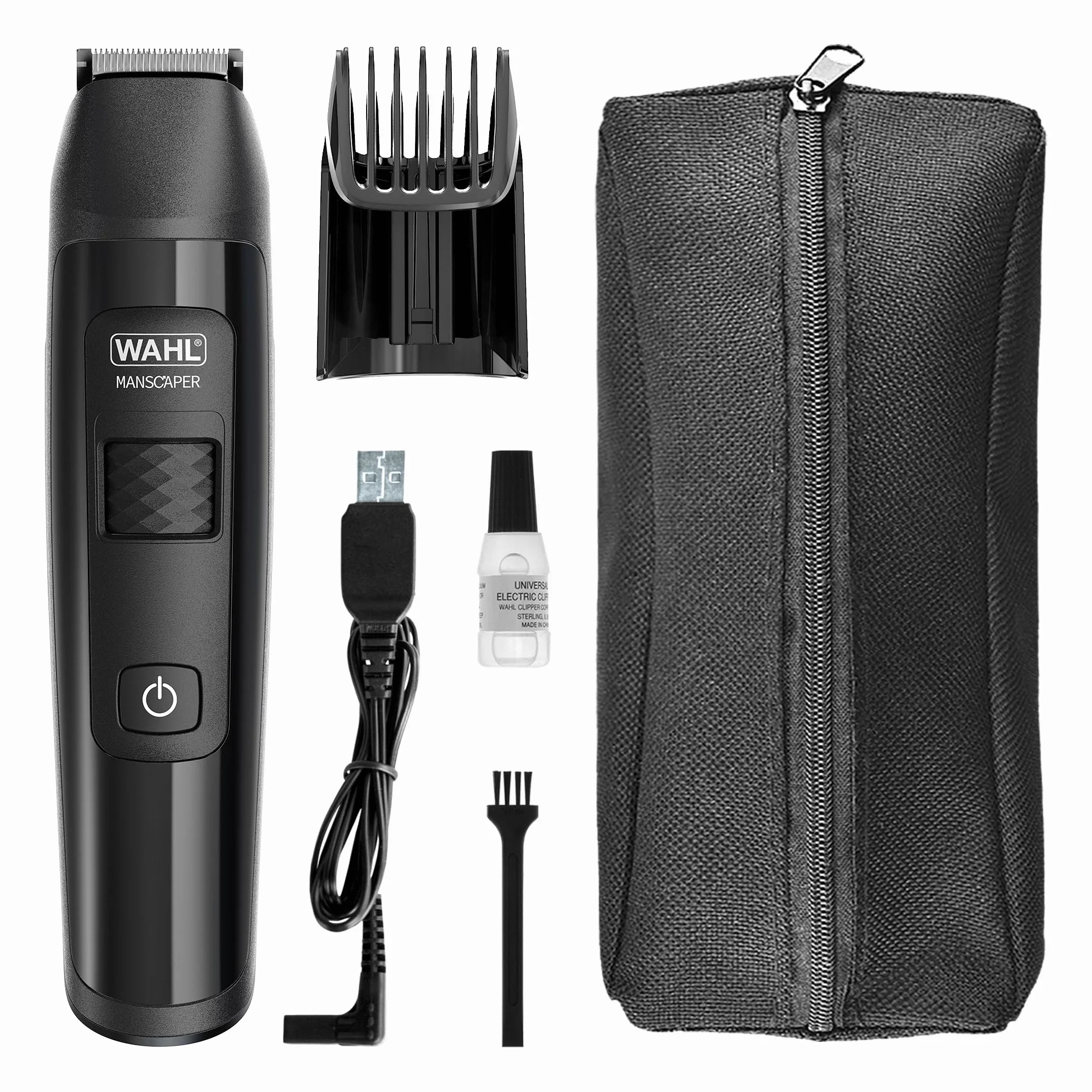 WAHL Manscaper Trymer litowo-jonowy do pachwin i ciała, trymer do ciała, wodoodporny trymer, do użytku na mokro/sucho, technologia Smart Trim LED, zaokrąglone ostrza Safe -Touch, bezprzewodowy, czarny