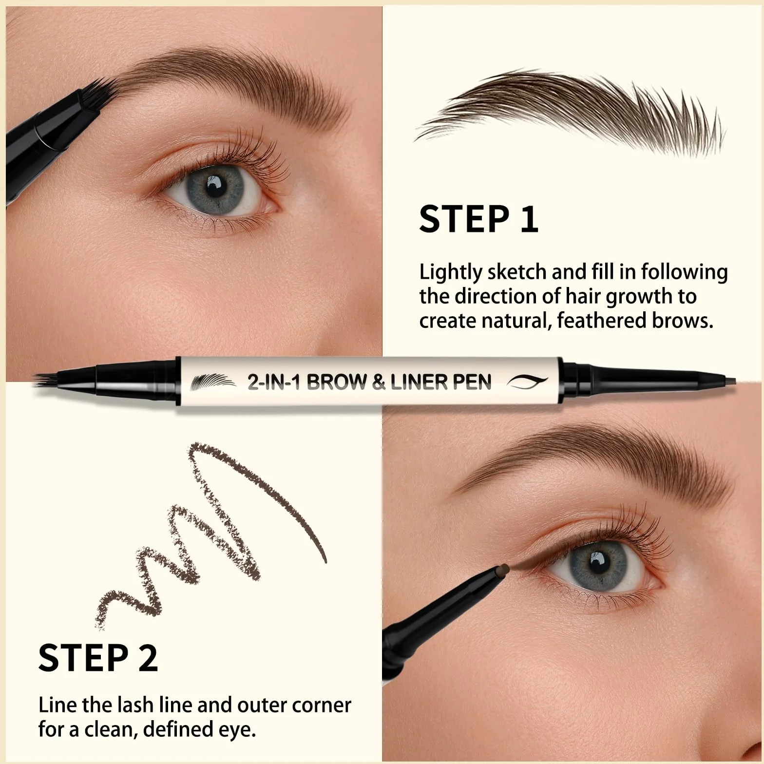 UCANBE Microblading kredka do brwi i żelowy eyeliner 2 w 1 – wodoodporny i odporny na wycieranie – kredka do brwi do naturalnego rysowania włosków – długotrwały definer brwi i oczu (czarno-brązowy)