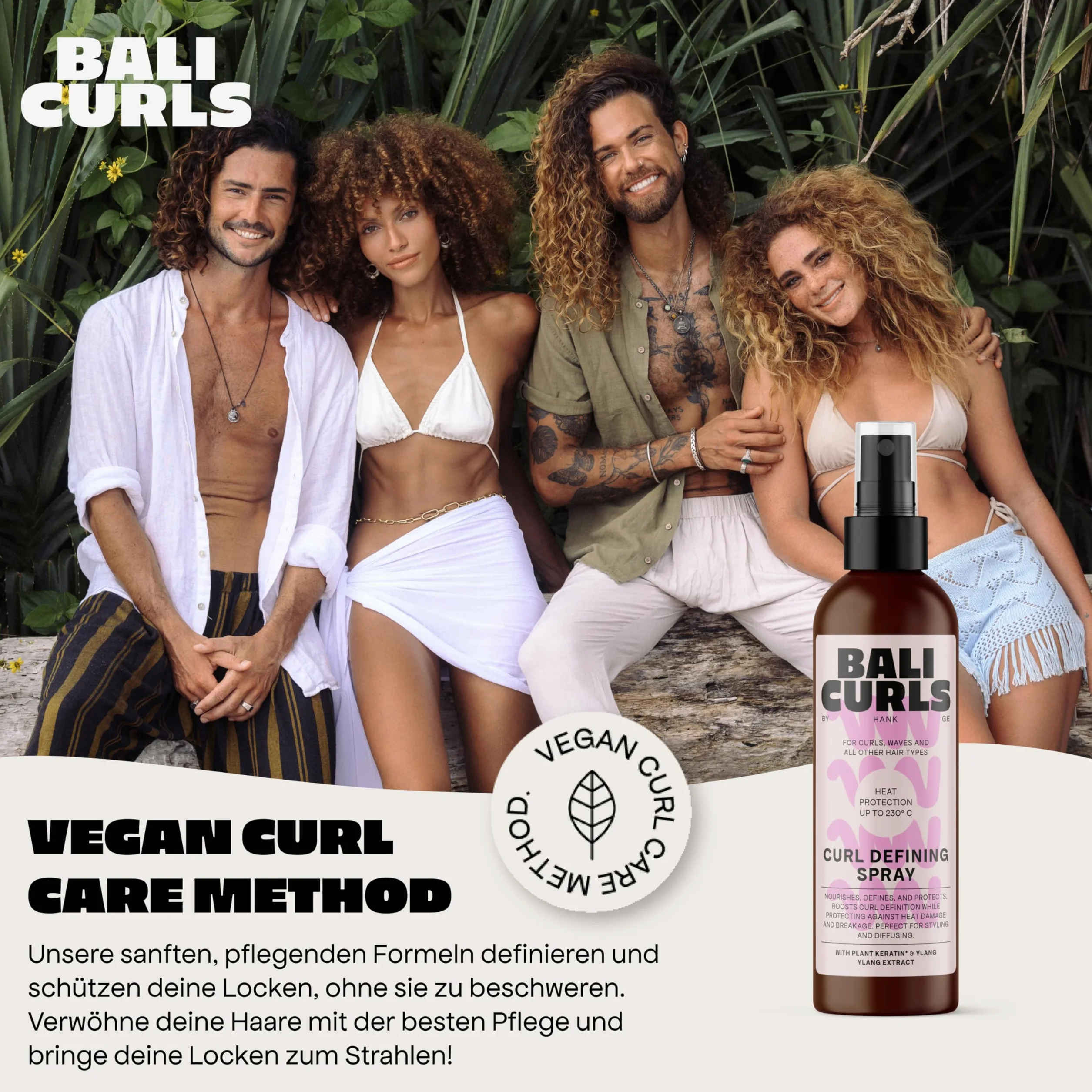 Bali Curls by Hank Ge Spray do włosów z ochroną przed wysokimi temperaturami – Definiujący spray do włosów kręconych – Odżywcza ochrona przed wysokimi temperaturami dla włosów – Dla zdrowych i