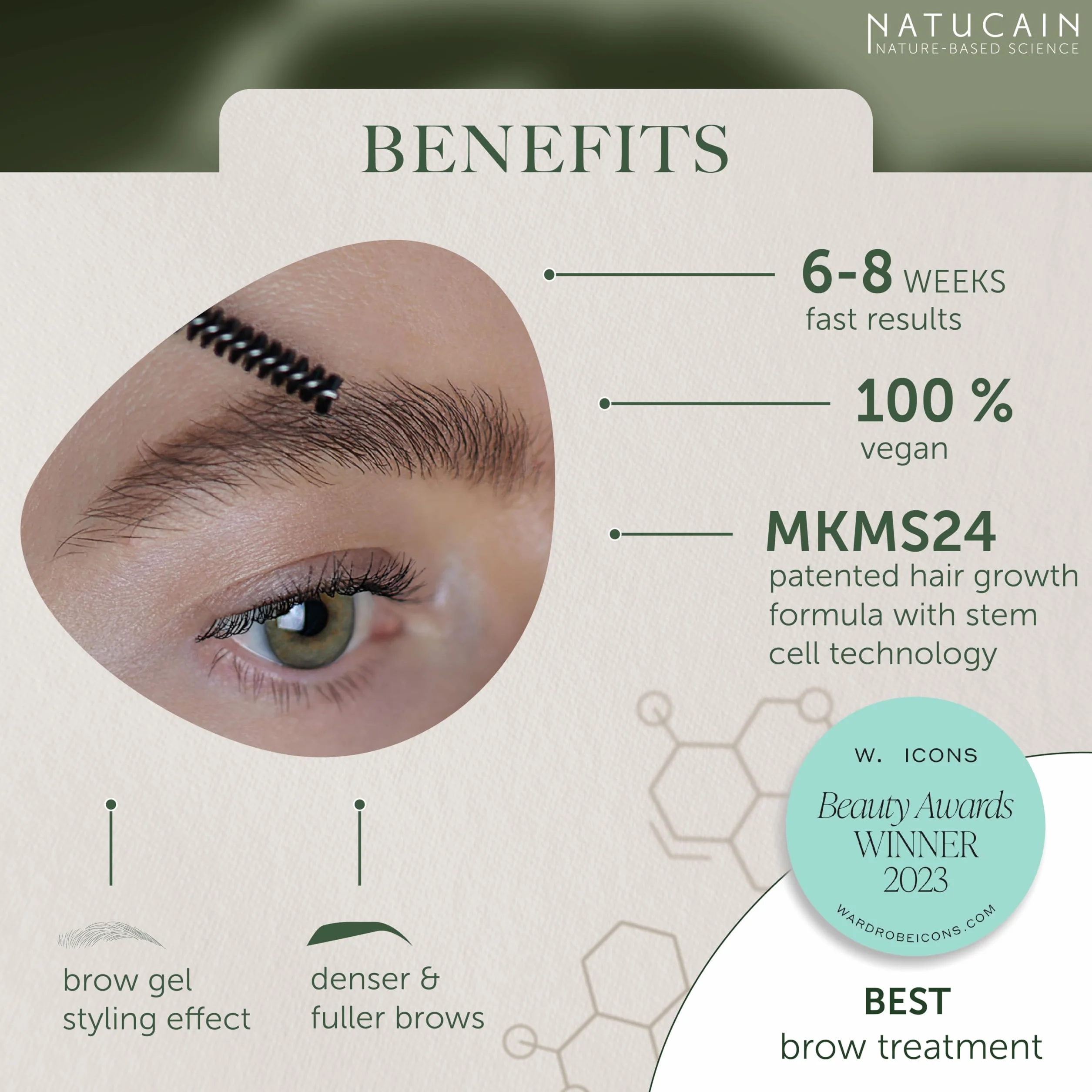 Natucain Eyebrow growth Serum dla doskonałych brwi 6.2ml Serum do wzrostu brwi 0 Hormony 100% Naturalne pochodzenie I 6-8 tygodni