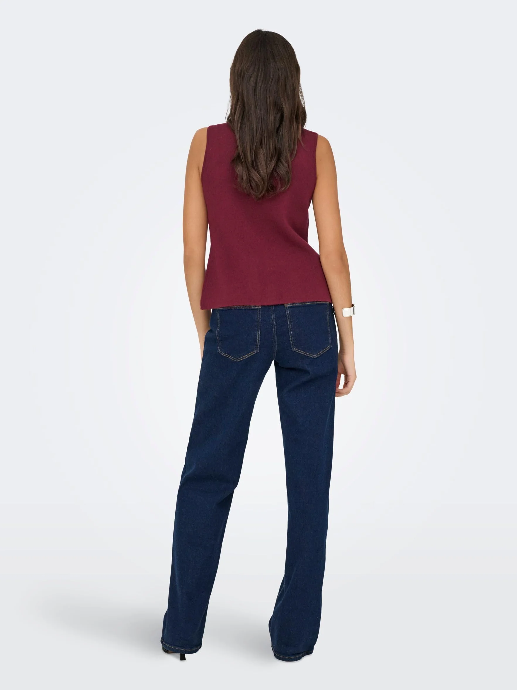 Onlibi Button Sl Vest Cc Knt, Zinfandel, S