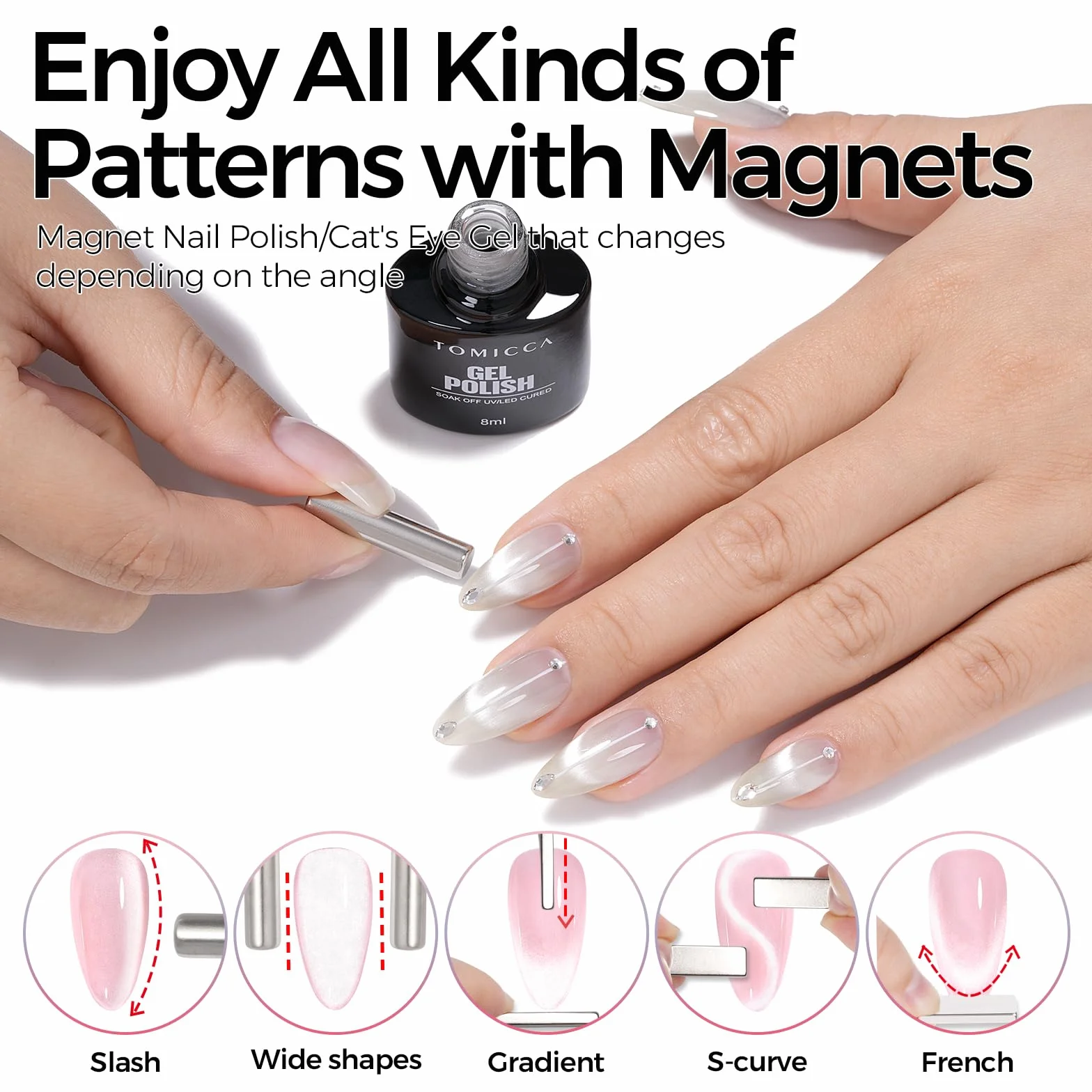 TOMICCA Cat Eyes żelowy lakier do paznokci UV Jelly Magnet zestaw 8 ml 4 kolory