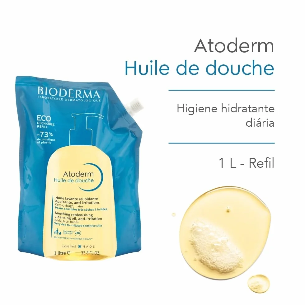 Bioderma Atoderm Olejek pod prysznic, wkład do mycia twarzy i ciała, odżywiający skórę suchą i wrażliwą atopową, zapewnia miękkość i gładkość skóry dla całej rodziny, 100 ml płynu