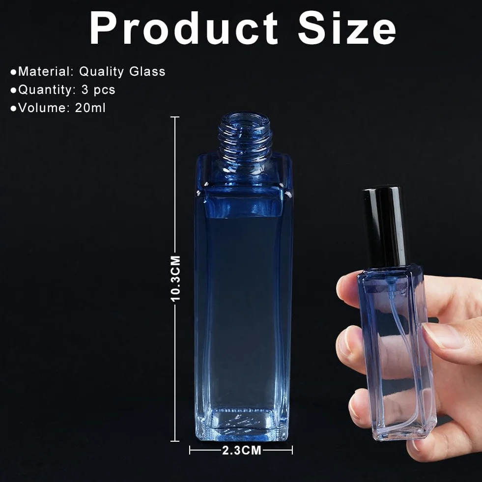LOPHE Kwadratowa butelka z pompką, 20 ml, rozpylacz o zapachu podróży, wielokrotnego użytku, atomizer do pracy, na wakacje