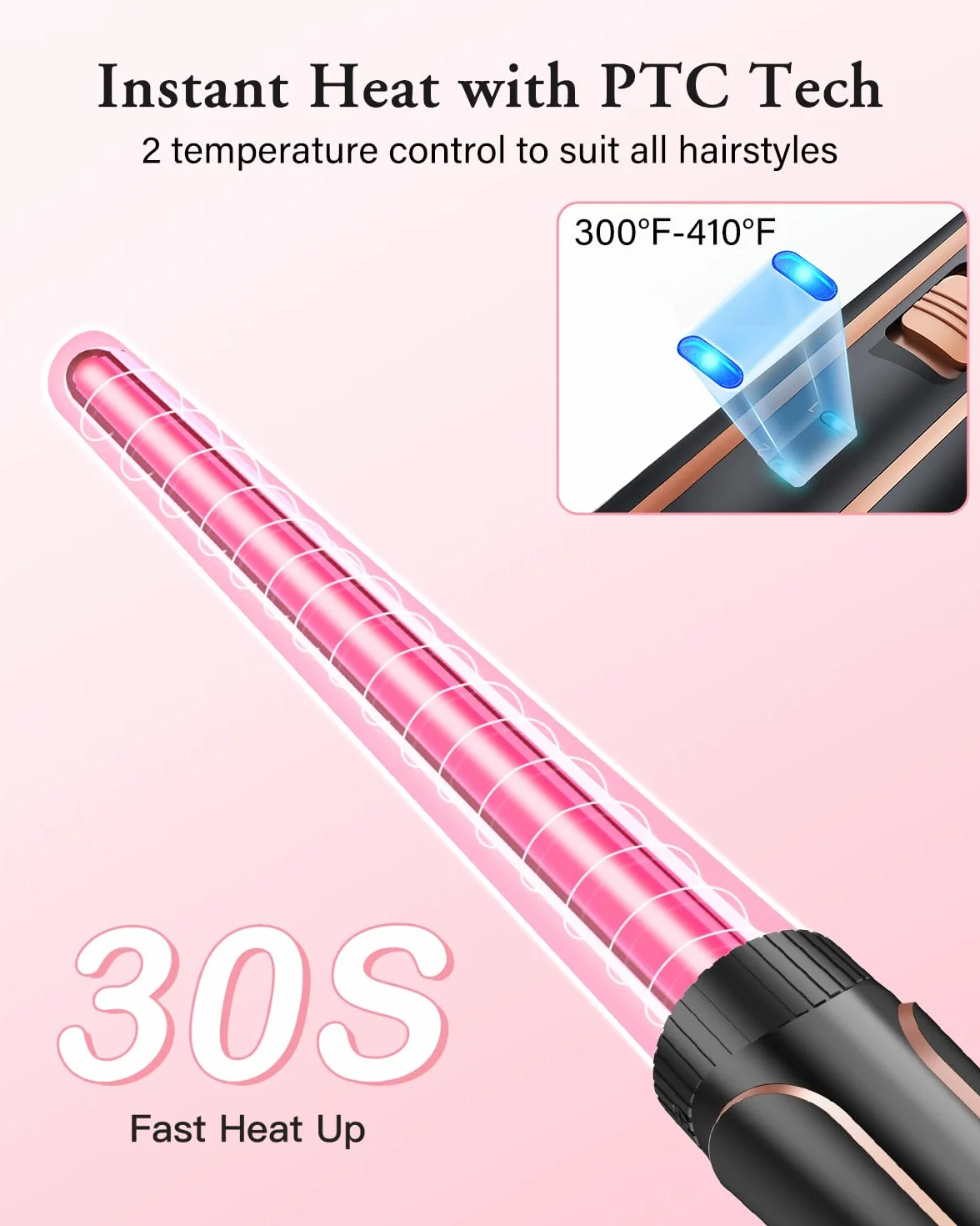 BESTOPE PRO Zestaw 5 w 1 z falami – wyposażony w 3 ceramiczne beczki do tworzenia dużych fal, w tym ustawienie temperatury, szybkie nagrzewanie i rękawica, 2 klipsy, różowe złoto