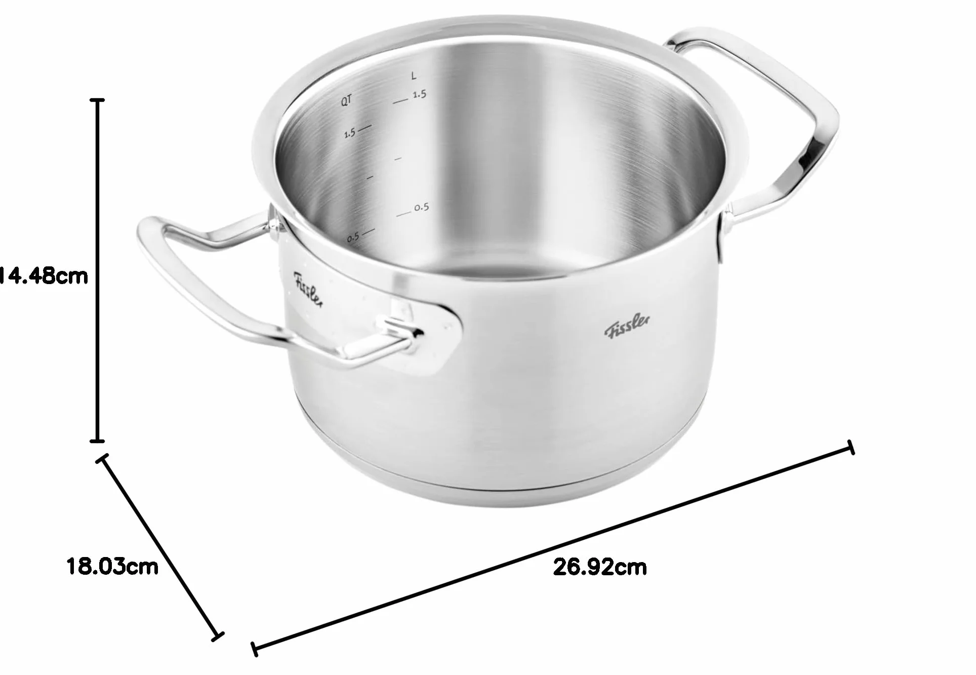 Fissler Original Profi Collection/garnek do gotowania ze stali nierdzewnej (Ø 16 cm, 2,1 l) garnki z metalową pokrywką, skala wewnętrzna, Made in Germany - indukcja