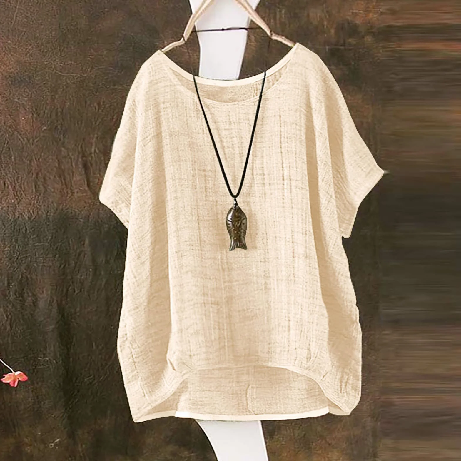 Lniane topy dla kobiet - zapinana na guziki letnia koszula wyprzedaż damska z krótkim rękawem jednolity luźny top moda damska elegancka tunika do pracy biurowej plus size lekka oddychająca miękka