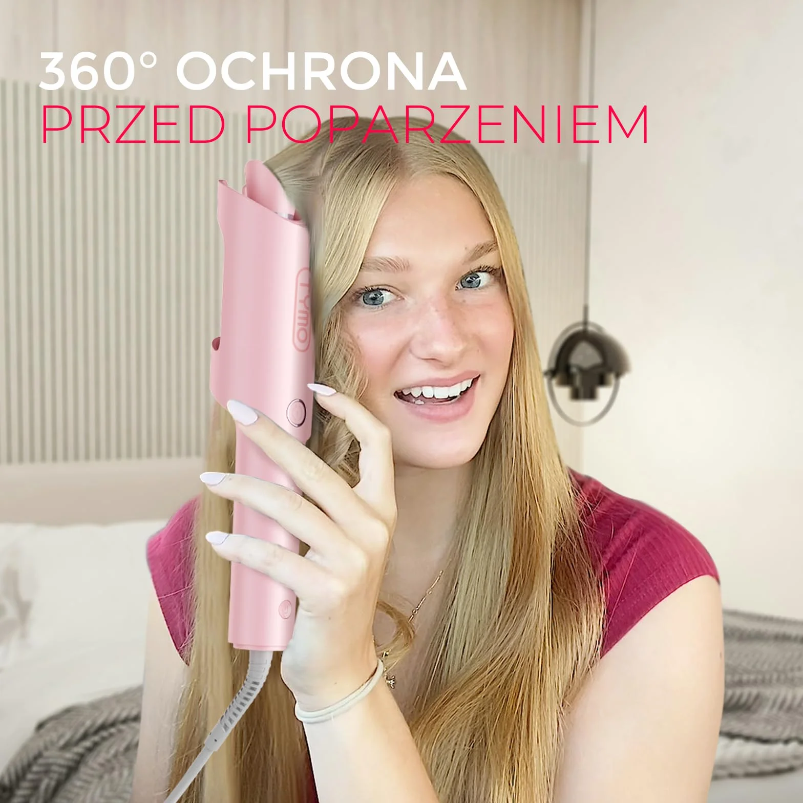 TYMO CURLPRO Automatyczna Lokówka do Dużych Kędziorów – Przenośna Automatycznie Obracająca się Lokówka 25mm,160-210℃, Łatwe Kręcenie, Ceramiczna Curling Wand, 500M Jonów Ujemnych, Różowy