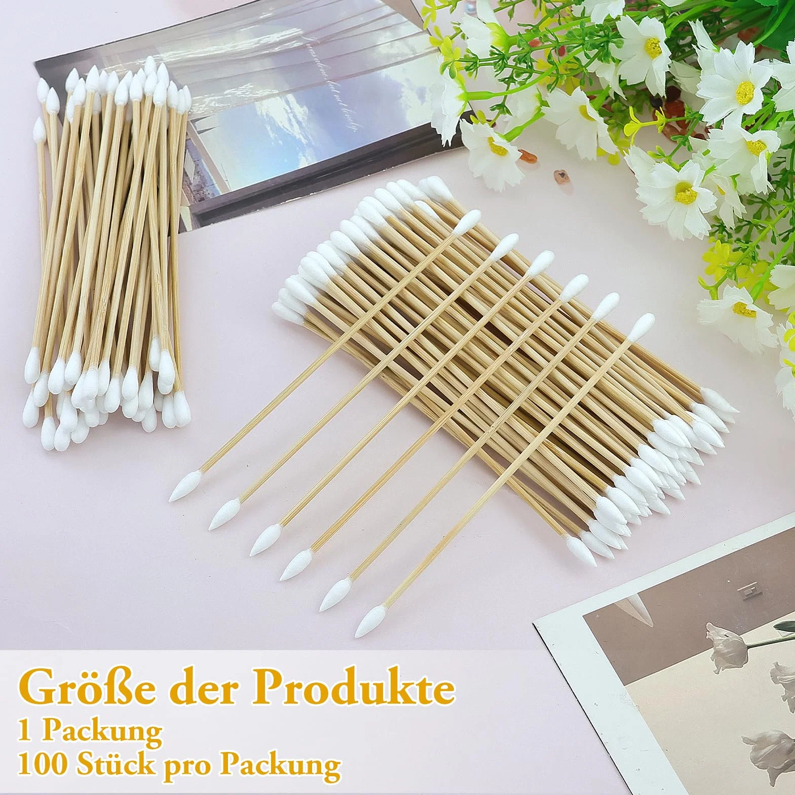 100 sztuk bambusowych patyczków higienicznych, 15 cm, Cotton Swabs, pałeczki do uszu, podwójna główka, do czyszczenia, brwi, upiększania, paznokci