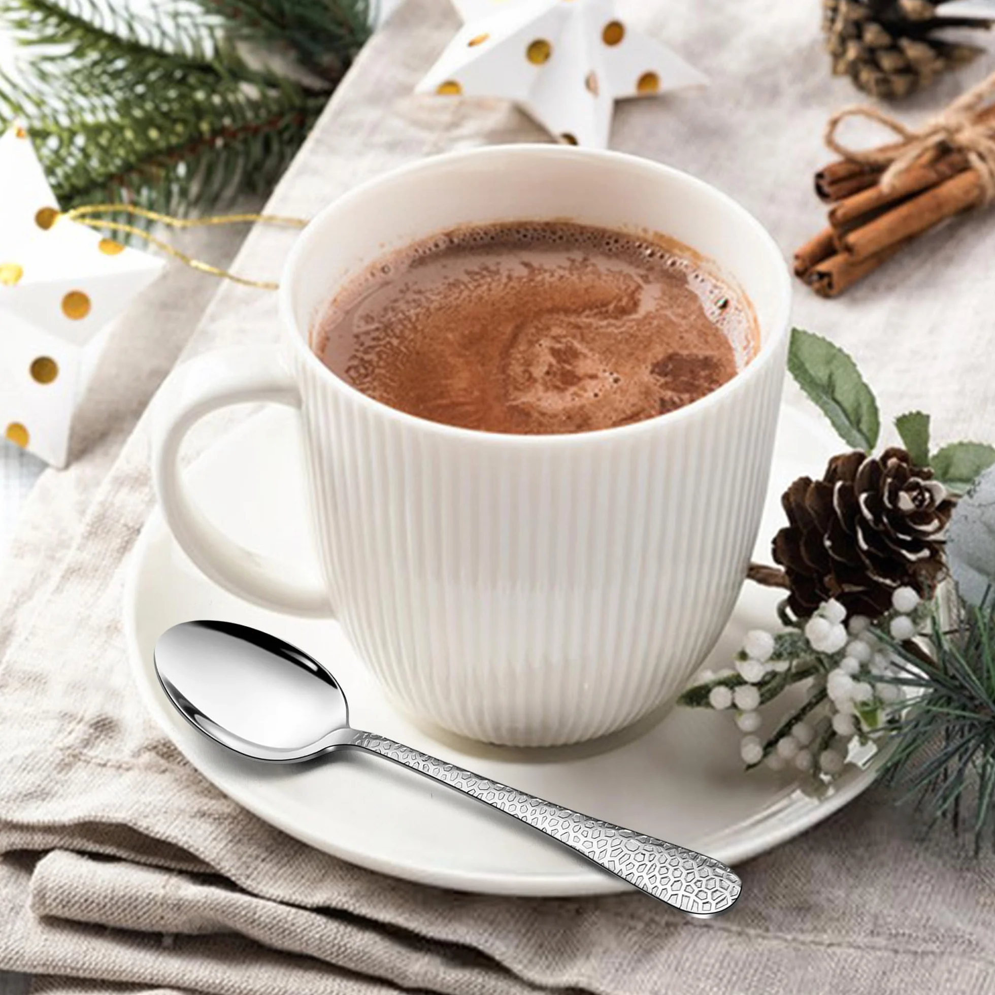 HaWare Łyżeczki do kawy, ze stali nierdzewnej, łyżeczki deserowe, 6 sztuk, 15 cm, do domu/restauracji/hotelu, polerowane na wysoki połysk, nadają się do mycia w zmywarce, młotkowany uchwyt