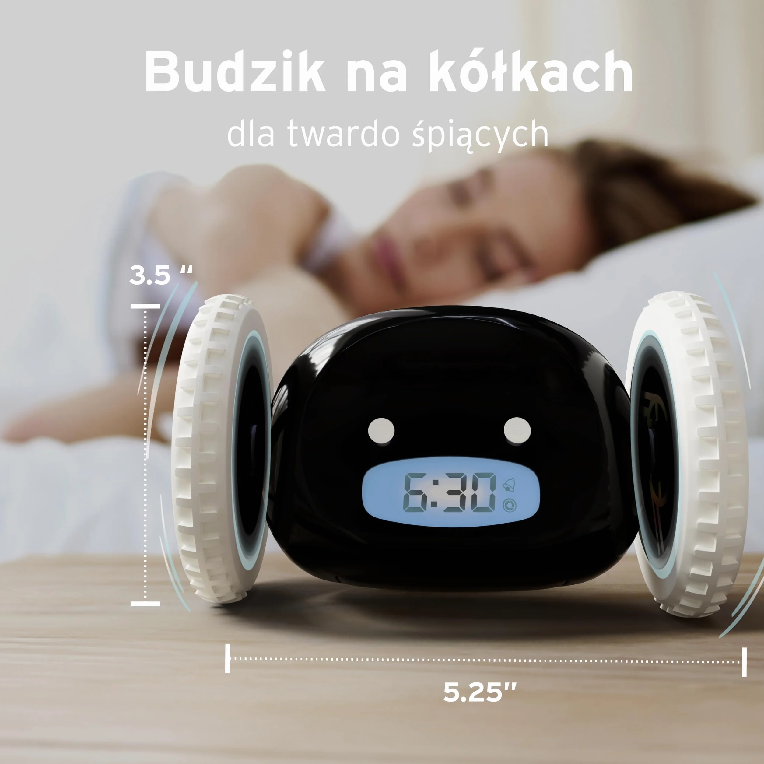 CLOCKY Zabawny Budzik Cyfrowy Elektroniczny Podrózny na Kołach Budzik Głośny dla osób nieslyszacych dziewczynki niedoslyszacych śpiących gluchych śmierci Doroslych Starszych Dcziezi Porusza (Czarny)