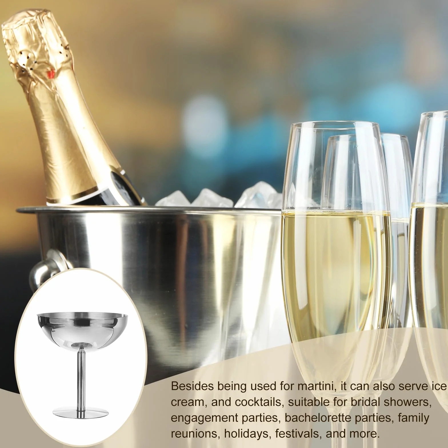 sourcing map Szklanki do Martini ze stali nierdzewnej, 1 sztuka, 450 ml, nietłukące się szklanki do martini, metalowe, odporne na stłuczenia, na wesela, imprezy, prezenty, srebrne