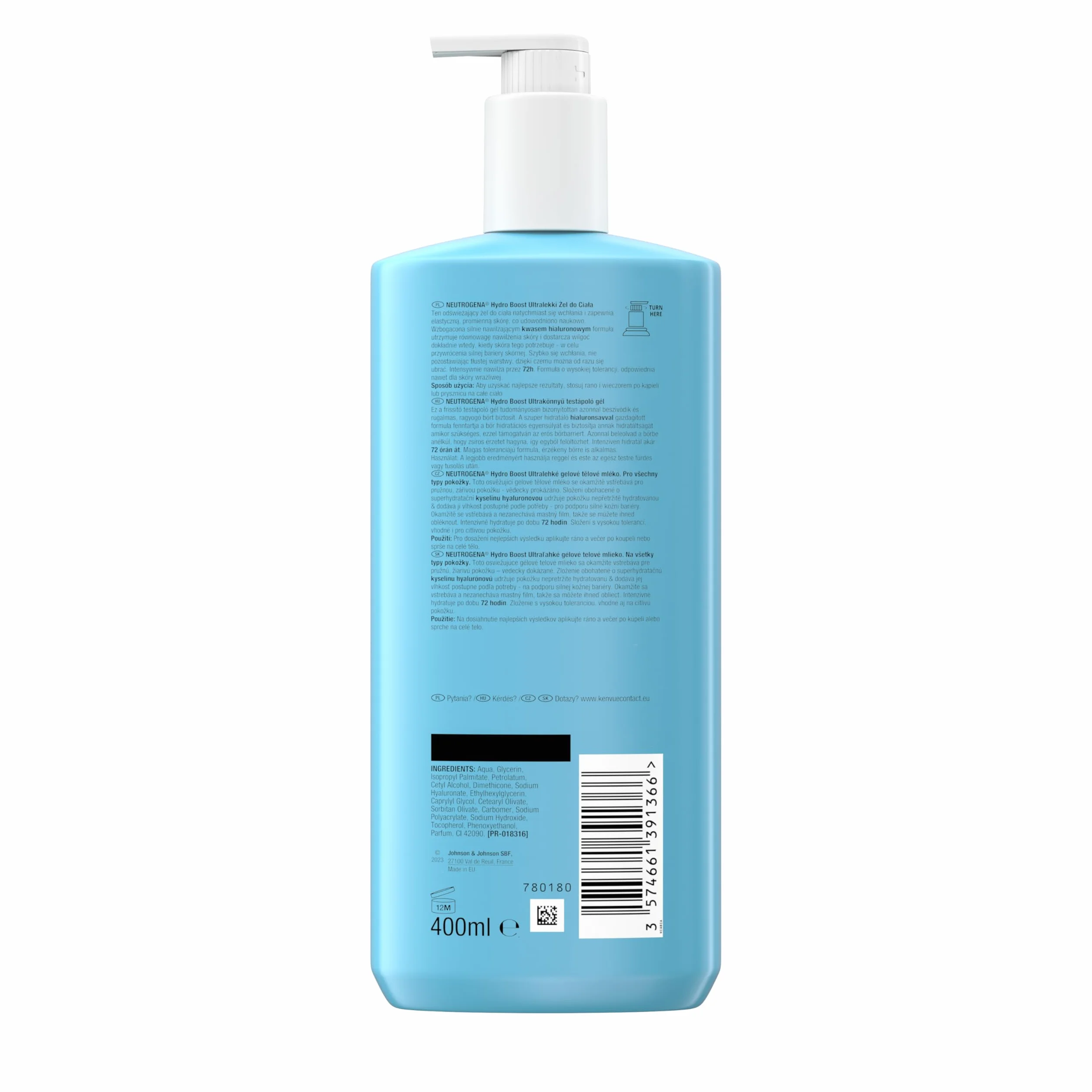 Neutrogena Hydro Boost Żelowy Balsam do Ciała 400 ml z Kwasem Hialuronowym