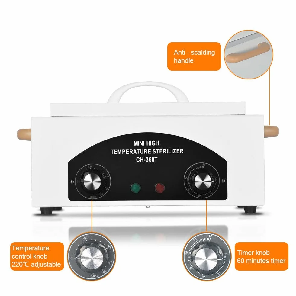 Sterylizator gorącego powietrza, 300 W, sterylizator w wysokiej temperaturze, 220°C, sterylizator do paznokci, dezynfekcja paznokci, autoklaw z timerem, do kosmetyków, manicure, salonu fryzjerskiego,