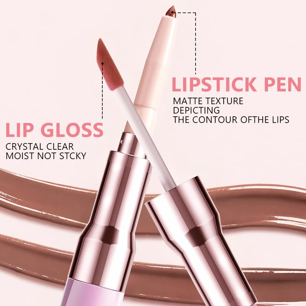 Lip Liner Stain, konturówka do ust 2 w 1 i błyszczyk do ust z dwoma końcówkami, wodoodporna plama do ust Peel Off Finish o wysokiej pigmentacji i gładkości, konturowanie, do wszystkich rodzajów
