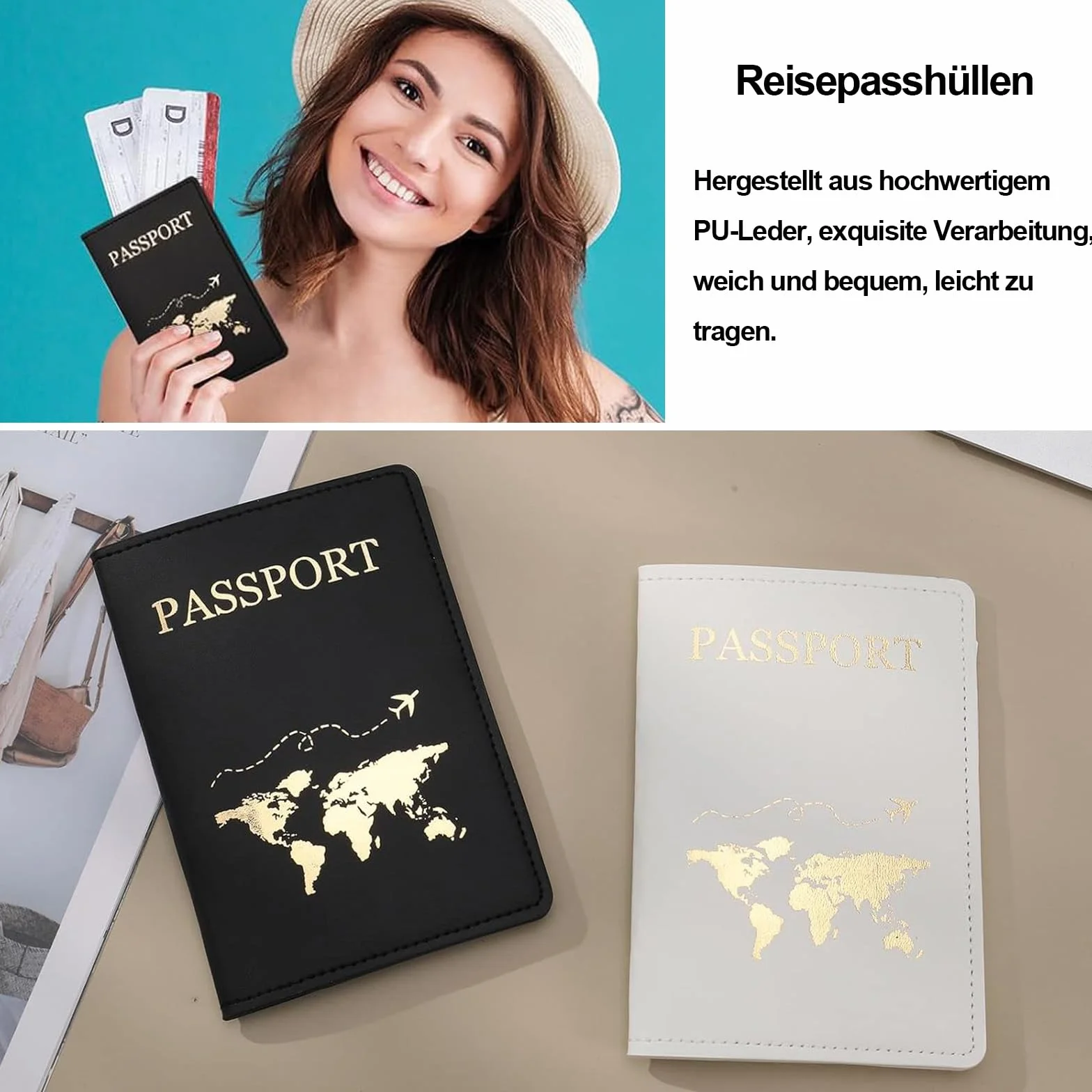 Etui na paszport, czarny i biały, organizer na paszport, skóra PU, 2PACK, uchwyt na paszport, etui na karty kredytowe, dowód osobisty