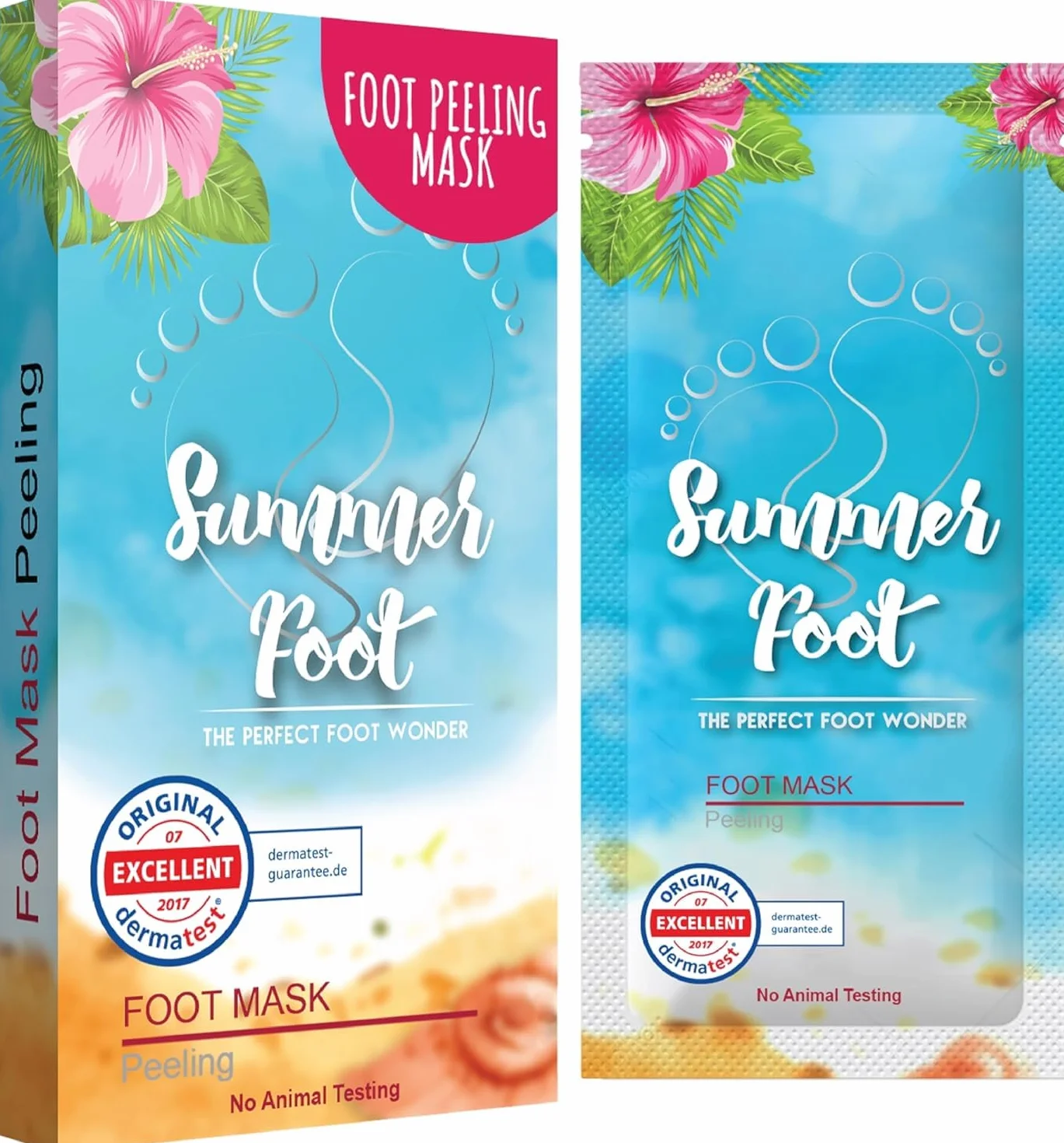 Summer Foot Premium maska do stóp do usuwania zrogowaciałego naskórka, aksamitnie miękkie i delikatne stopy po jednym zastosowaniu, przetestowana dermatologicznie, instrukcja obsługi w jęz. niemieckim