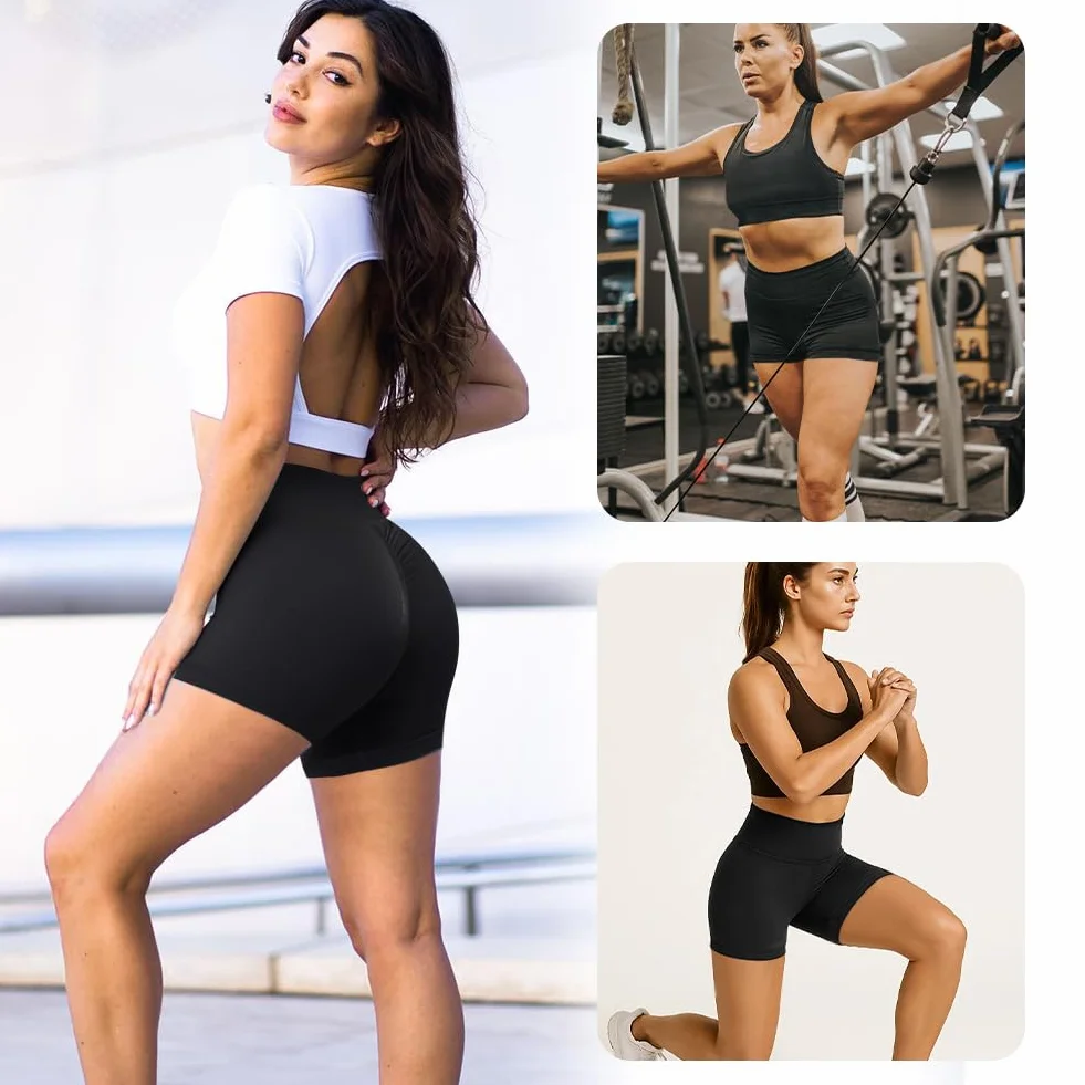 Damskie spodenki sportowe z wysokim stanem, krótkie spodnie do jogi dla kobiet na lato siłownia krótkie spodnie legginsy push-up na siłownię, trening, fitness, bieganie, kontrola brzucha