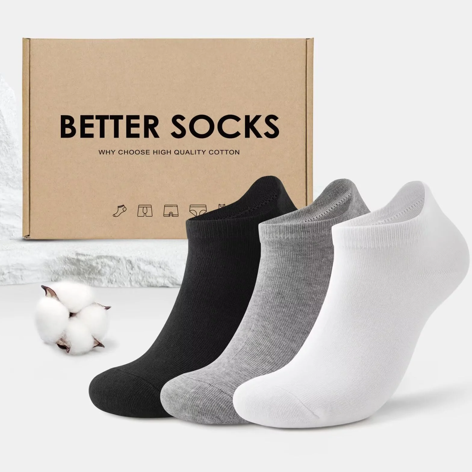 YouShow Skarpety do sneakersów dla mężczyzn i kobiet, 10 par, bawełna organiczna, krótkie skarpetki, skarpety do kostki, uniseks, jednolite, czarne, białe, szare