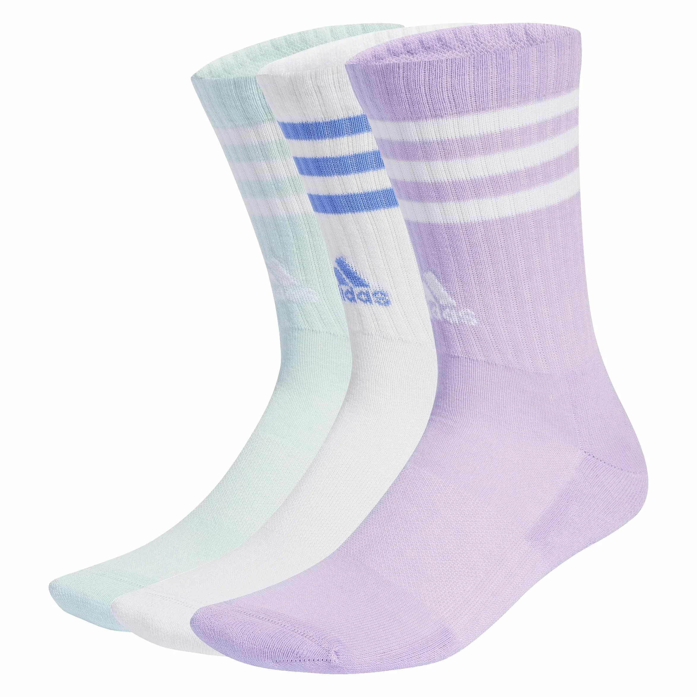 adidas Uniseks 3-Stripes Cushioned Crew Socks 3 Pairs, Powder Plum/White/Halo Mint, 6.5-8