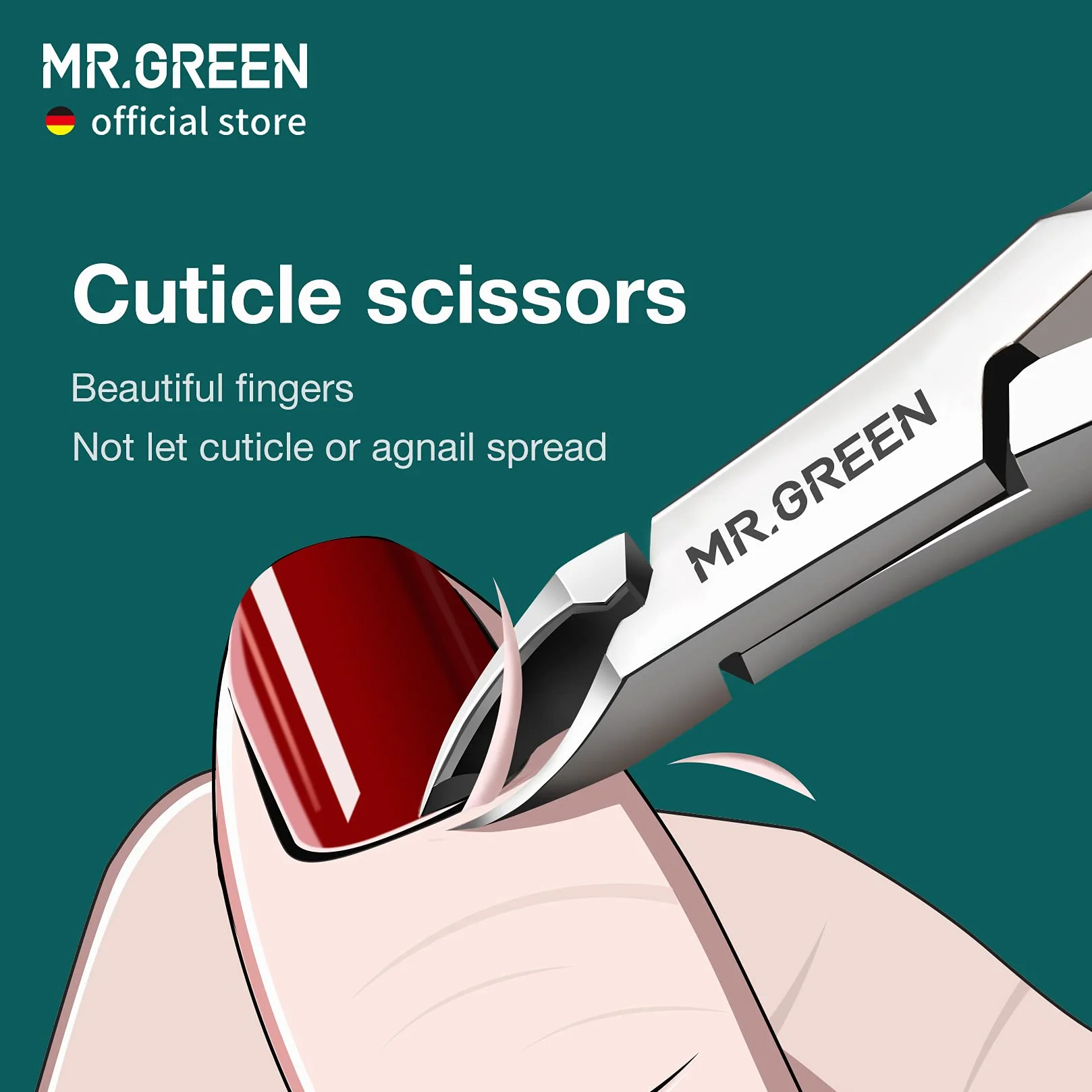 MR.GREEN Cążki do skórek, nożyczki do manicure, obcinacz do skórek, trymer, usuwanie martwego naskórka, frezy ze stali nierdzewnej, narzędzie kosmetyczne z popychaczem (Mr-1028+Pusher)