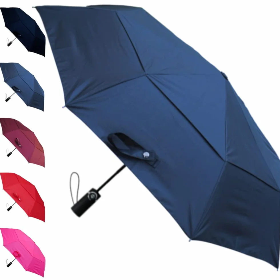 COLLAR AND CUFFS LONDON Wiatroszczelny, kompaktowy parasol StormDefender 50 km/h, wzmocniona rama z włókna szklanego, wentylowany baldachim, mały, mocny, składany, wodoodporny, automatyczne otwieranie