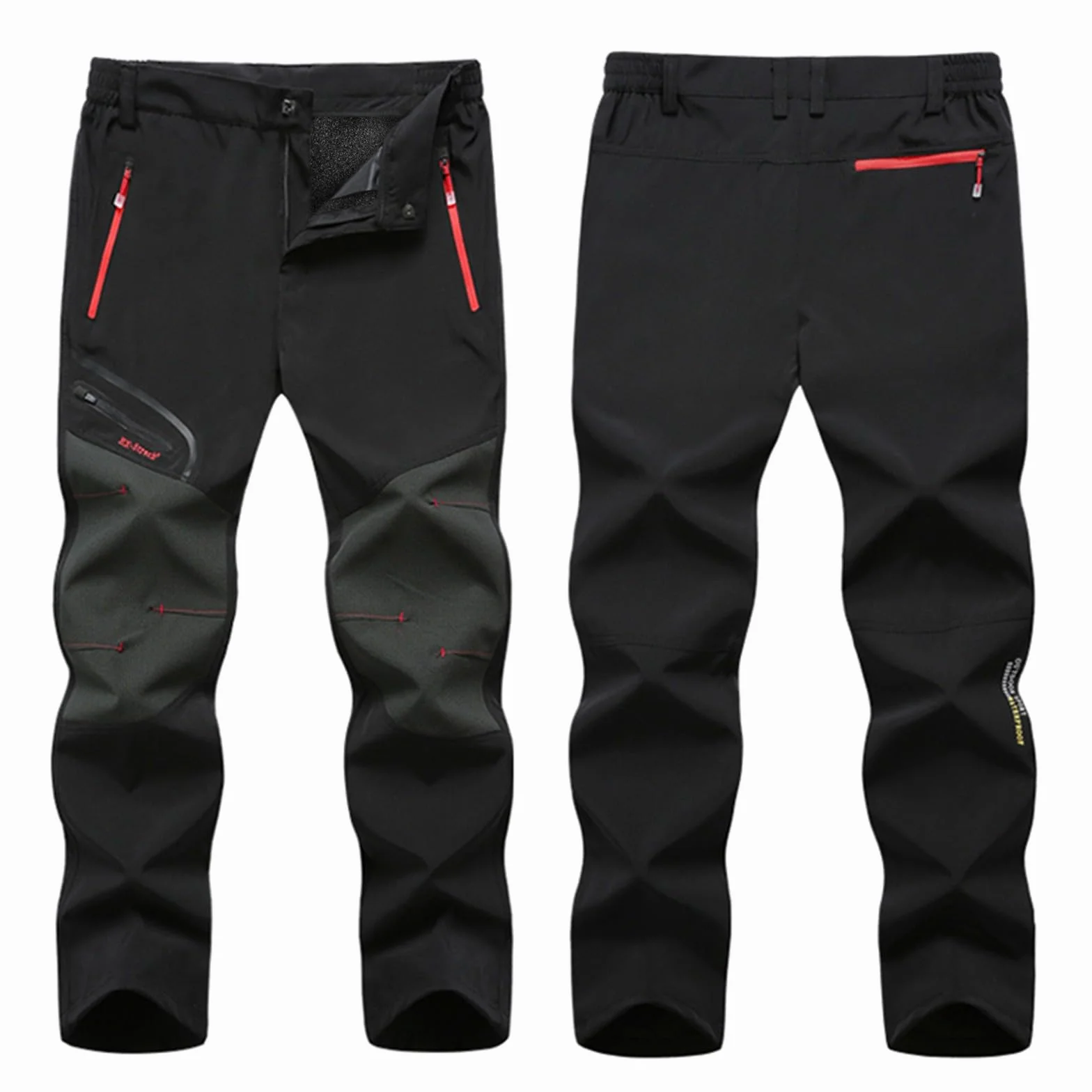 Męskie wodoodporne spodnie narciarskie softshell z podszewką polarową, pogrubione wyściełane spodnie snowboardowe z kieszeniami na zamek błyskawiczny do wędrówek na świeżym powietrzu i jazdy na