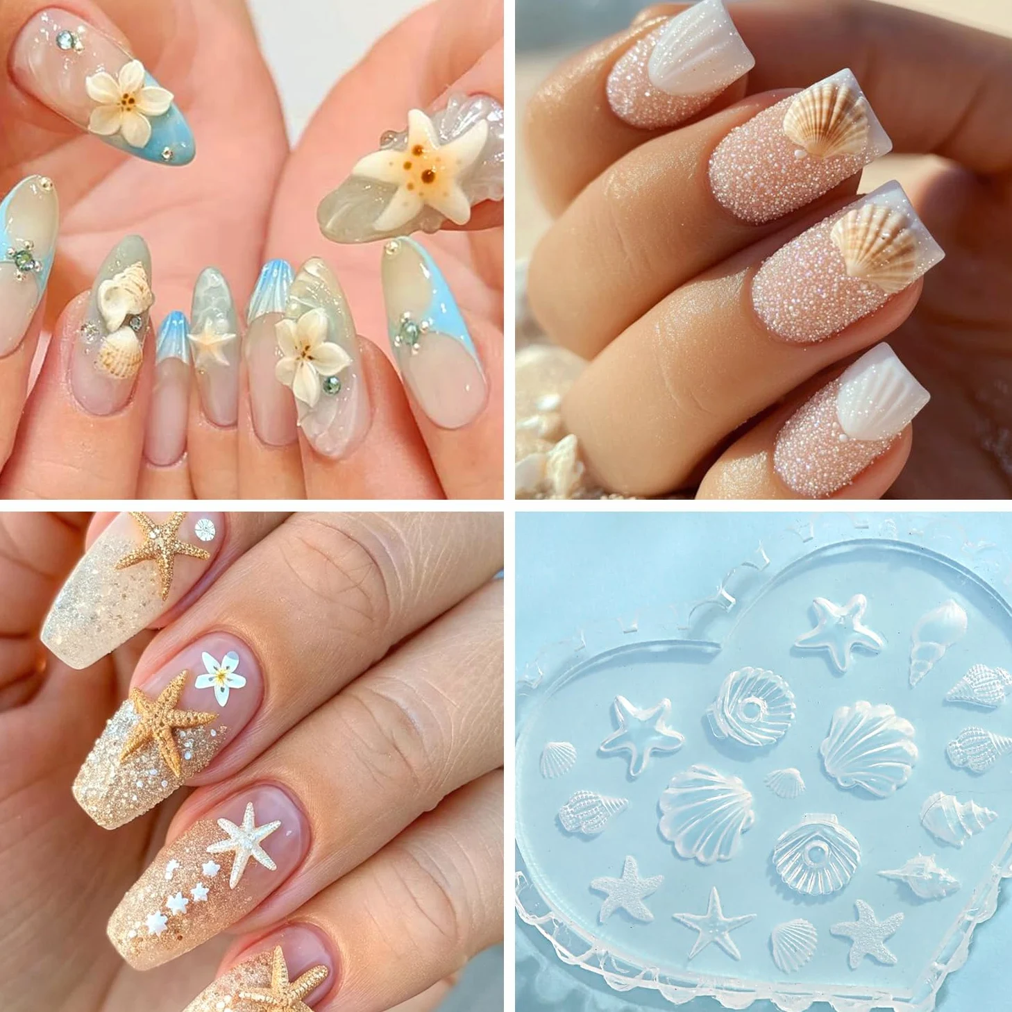 Zestaw silikonowych form do zdobienia paznokci, 3 szt., 3D Plumeria, kwiat i ocean, muszla z długopisem, przezroczyste formy do zdobienia paznokci, narzędzia do manicure, formy para Uñas