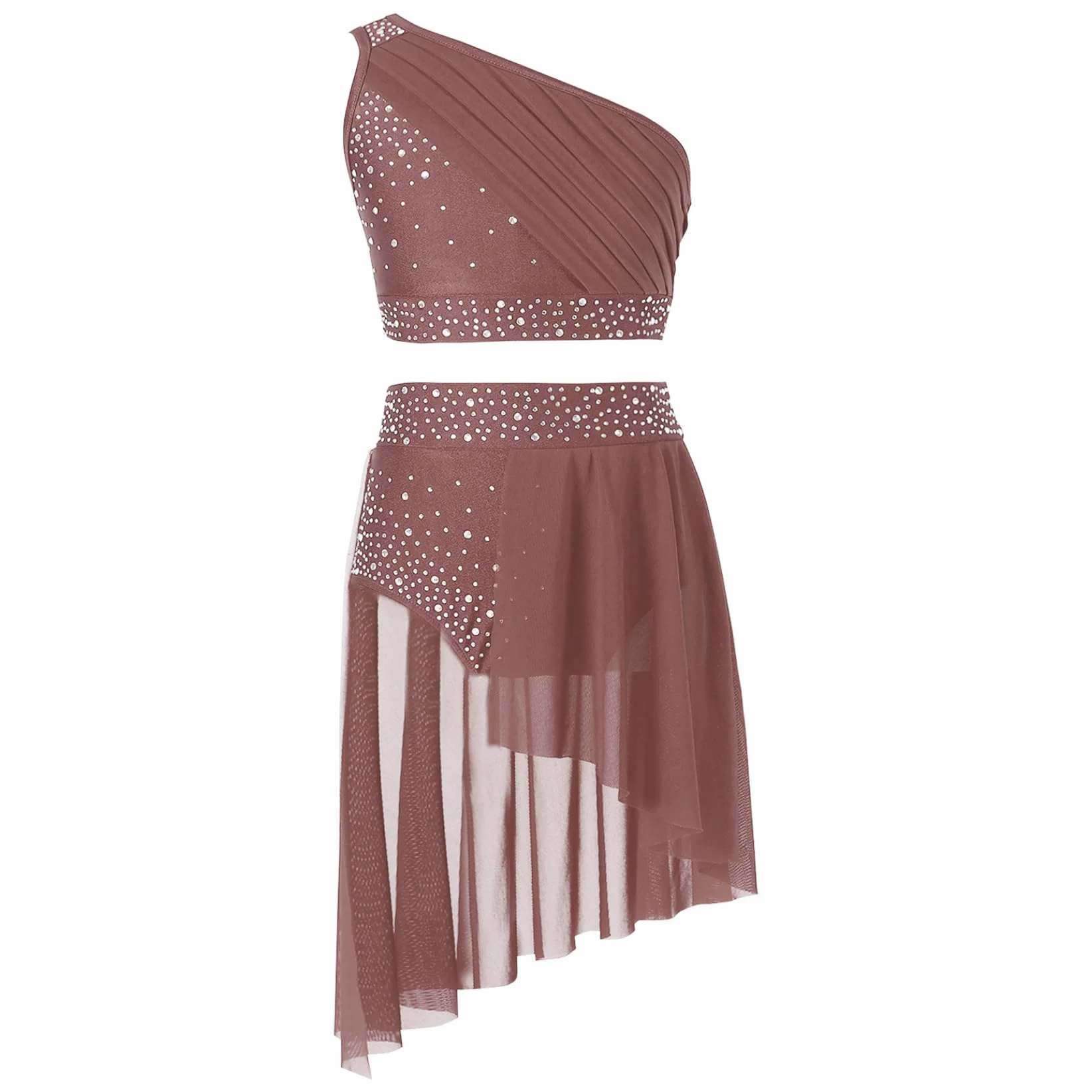 Dziecięcy strój do tańca Lyric Girl Rhinestone Crop Top i spódnica Asymetryczny taniec Jazz Performance
